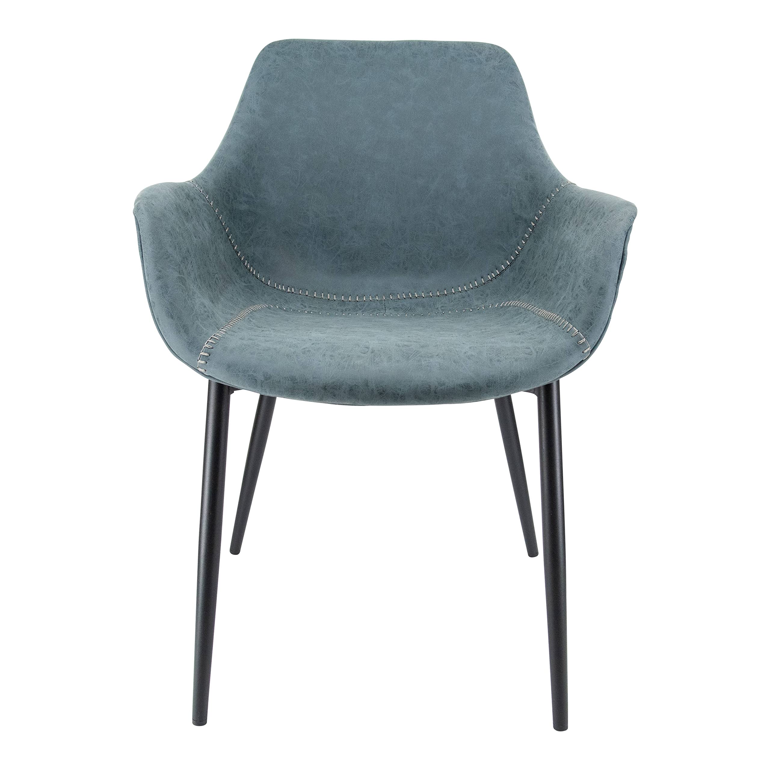 LeisureMod Markley Modern Leather Dining Armchair - Peacock Blue Kitchen Chair with Sturdy Metal Legs for Dining Room, Kitchen, or Home Office
