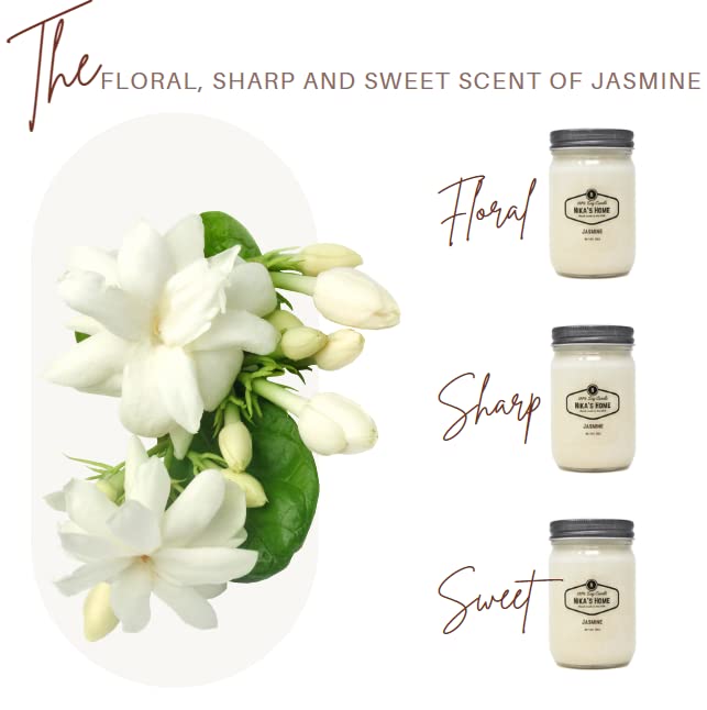 Nika's Home 12oz Jasmine Soy Candle in Mason Jar - Non-Toxic, Hand-Poured, Long-Lasting 50-60 Hours - Highly Scented All-Natural Clean Burning Candle - Perfect for Home Decor, Relaxation & Gift Giving