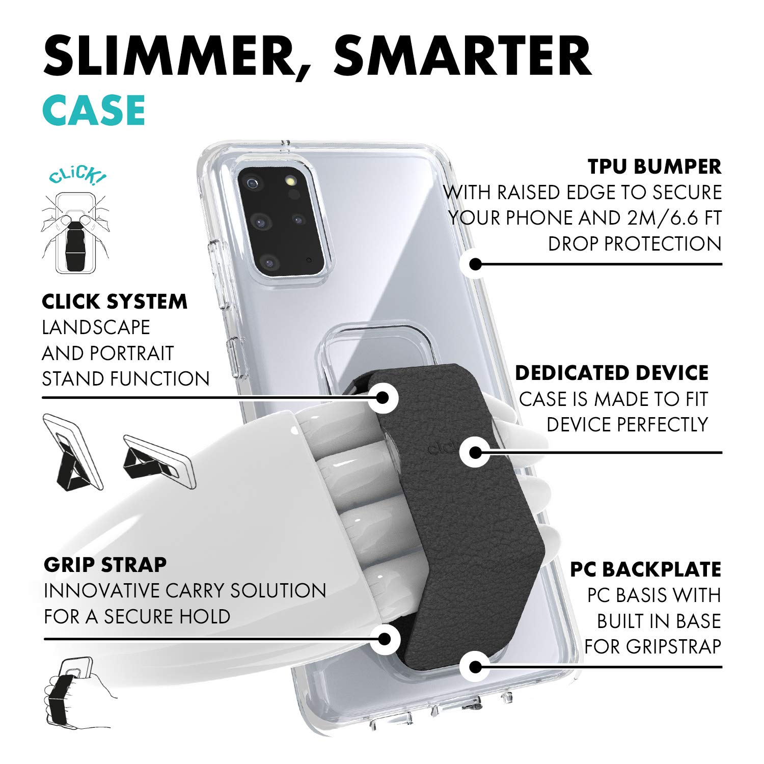 CLCKR Samsung Galaxy S20+ Case with Kickstand & Phone Grip - Expandable Stand, Protective Cover with Holder (Black) - Perfect for Watching Videos, Gaming & Hands-Free Use