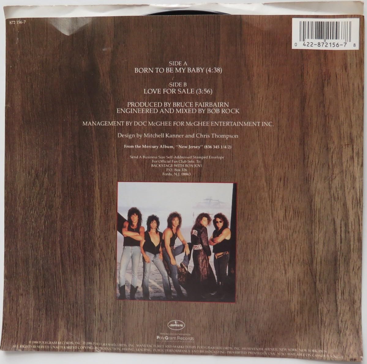 Born To Be My Baby b/w Love For Sale - Bon Jovi 45 RPM Vinyl Record | Classic Rock Collectible for Music Lovers & DJs