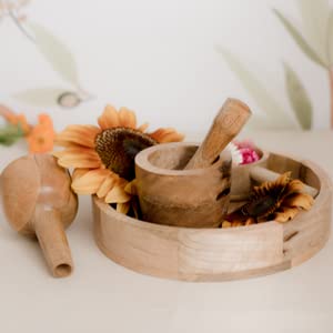 Montessori Wooden Funnel & Sensory Play Set - Natural Mango Wood Pouring, Scooping & Grinding Kit for Kids - Perfect for Loose Parts Play, Water Activities & Early Childhood Learning - Ideal for Home, Classroom & Daycare Sensory Bins