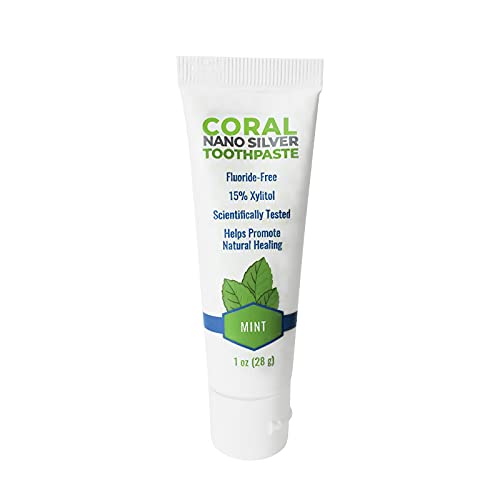 Coral White Nano Silver Mint Travel Size Toothpaste - Xylitol, Fluoride & SLS Free for Natural Teeth Whitening - 1oz (1 Pack) | Perfect for Travel, Daily Oral Care & Sensitive Teeth