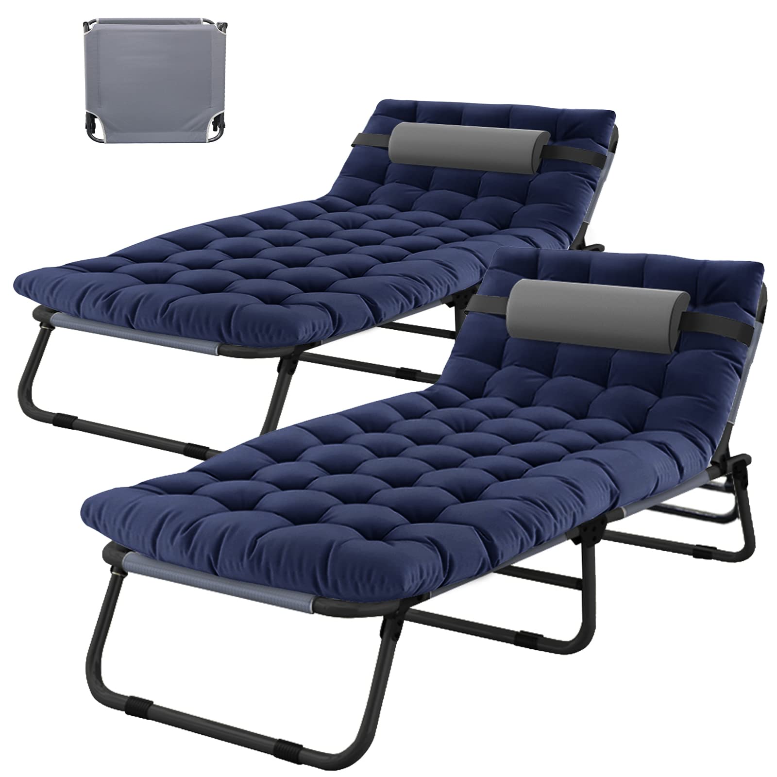 ABORON 2-Pack Adjustable Folding Camping Cot for Adults - Portable Sleeping Cot with Pillow, Outdoor Reclining Lounge Chair for Beach, Pool, Lawn, Backyard, Patio & Sunbathing | Perfect for Camping, Travel & Relaxation