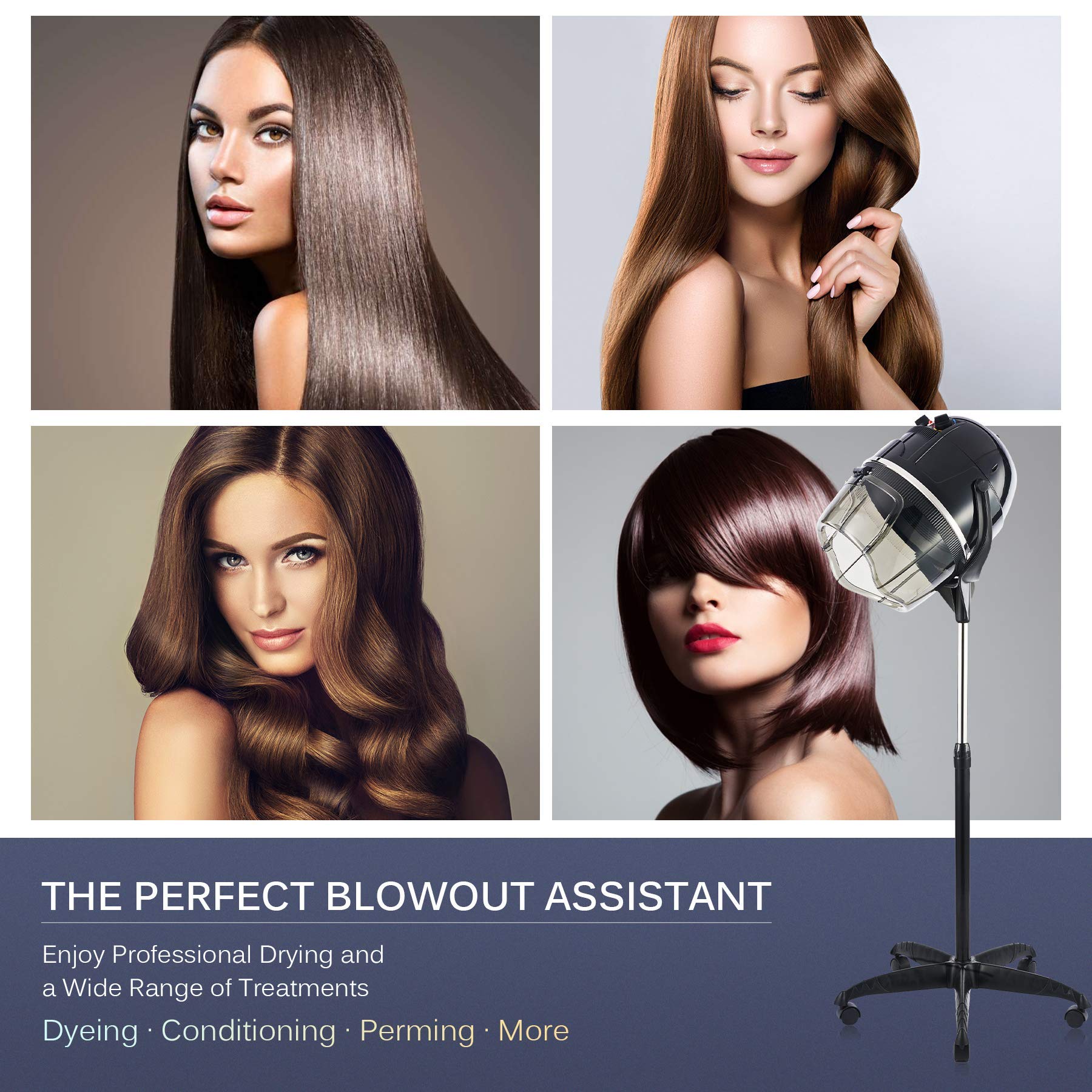 Professional Hooded Hair Dryer with Adjustable Height & Rolling Base - Salon & Home Spa Hair Care Equipment for Styling, Drying & Treatments