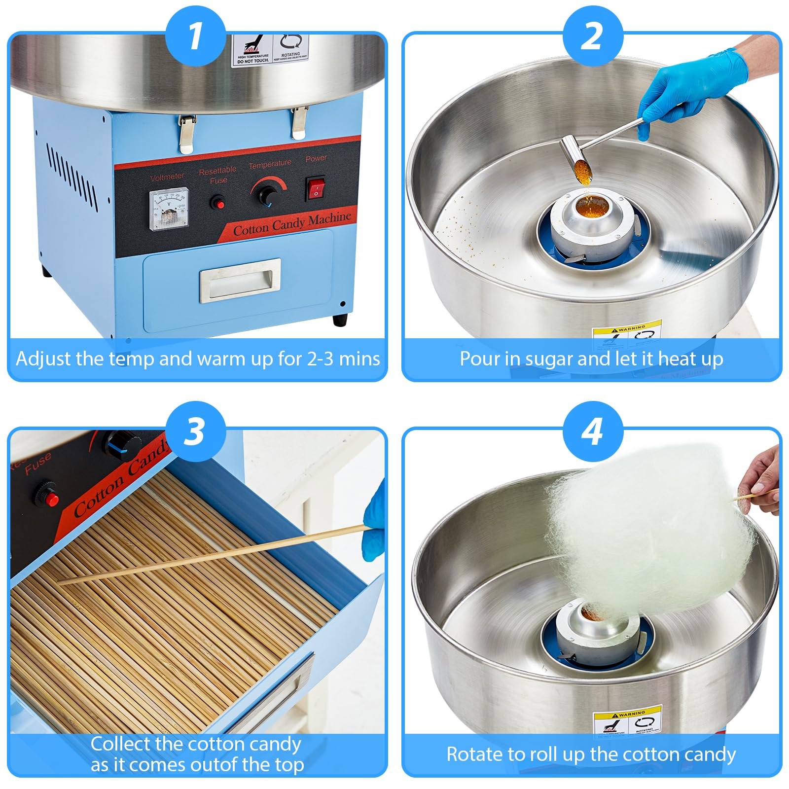 Commercial Cotton Candy Machine 1000W - Stainless Steel Bowl, Sugar Scoop & Drawer - Perfect for Home, Carnivals, Kids Birthday Parties & Family Events (Blue) | DIY Sweet Treats for Fairs, Events & Home Entertainment