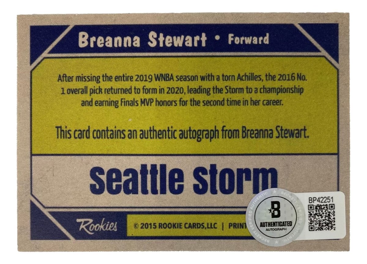 Breanna Stewart Autographed 2015 Seattle Storm Rookie Card - WNBA Basketball Memorabilia for Collectors & Fans - Perfect for Sports Memorabilia Displays, Fan Collections, and Gift Giving
