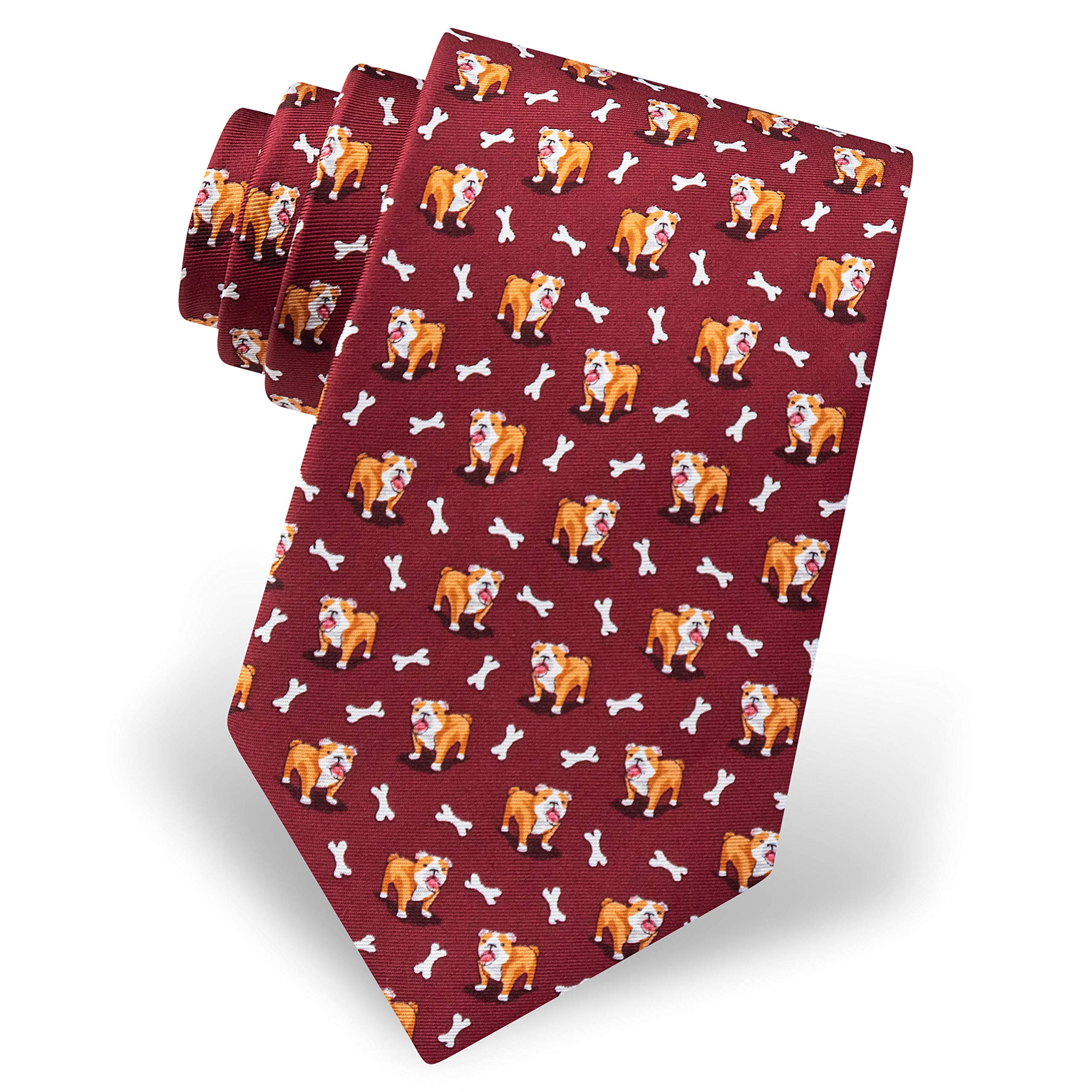 100% Silk Men's Necktie with Bulldog & Bones Animal Print - Perfect for Formal Events, Business Meetings & Dog Lover Gifts