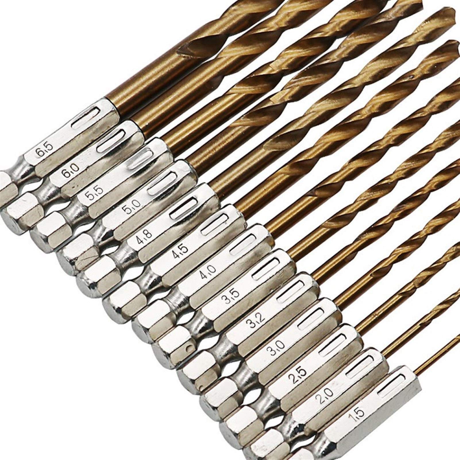 SUOFEILAIMU 13PCS High Speed Steel Titanium Coated Hex Shank Screwdriver Twist Drill Bit Set - Gold Hexagonal Milling Cutter for Metal, Wood & Plastic - Perfect for DIY Projects, Home Repairs & Professional Use