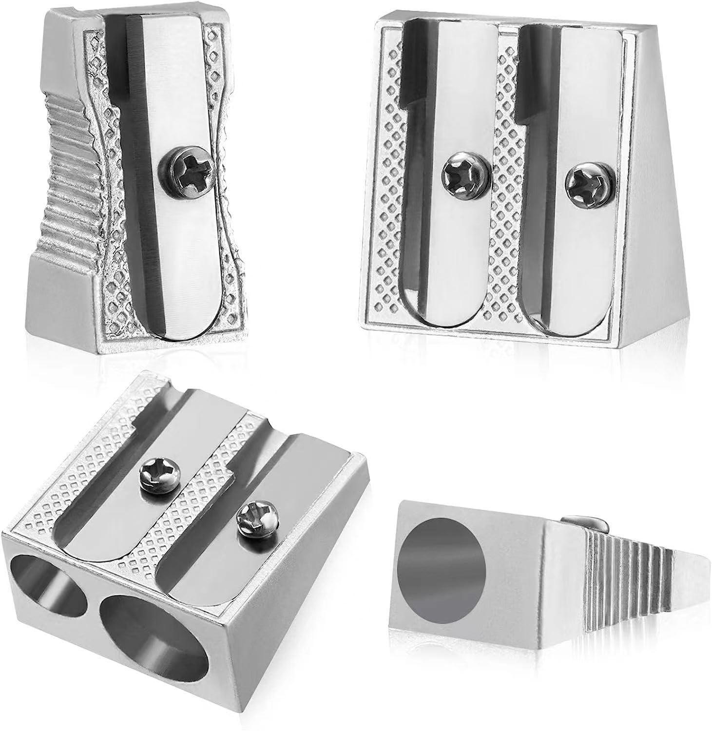 Metal Pencil Sharpeners 4pcs - Dual Hole for Graphite & Colored Pencils - Home & Office Use