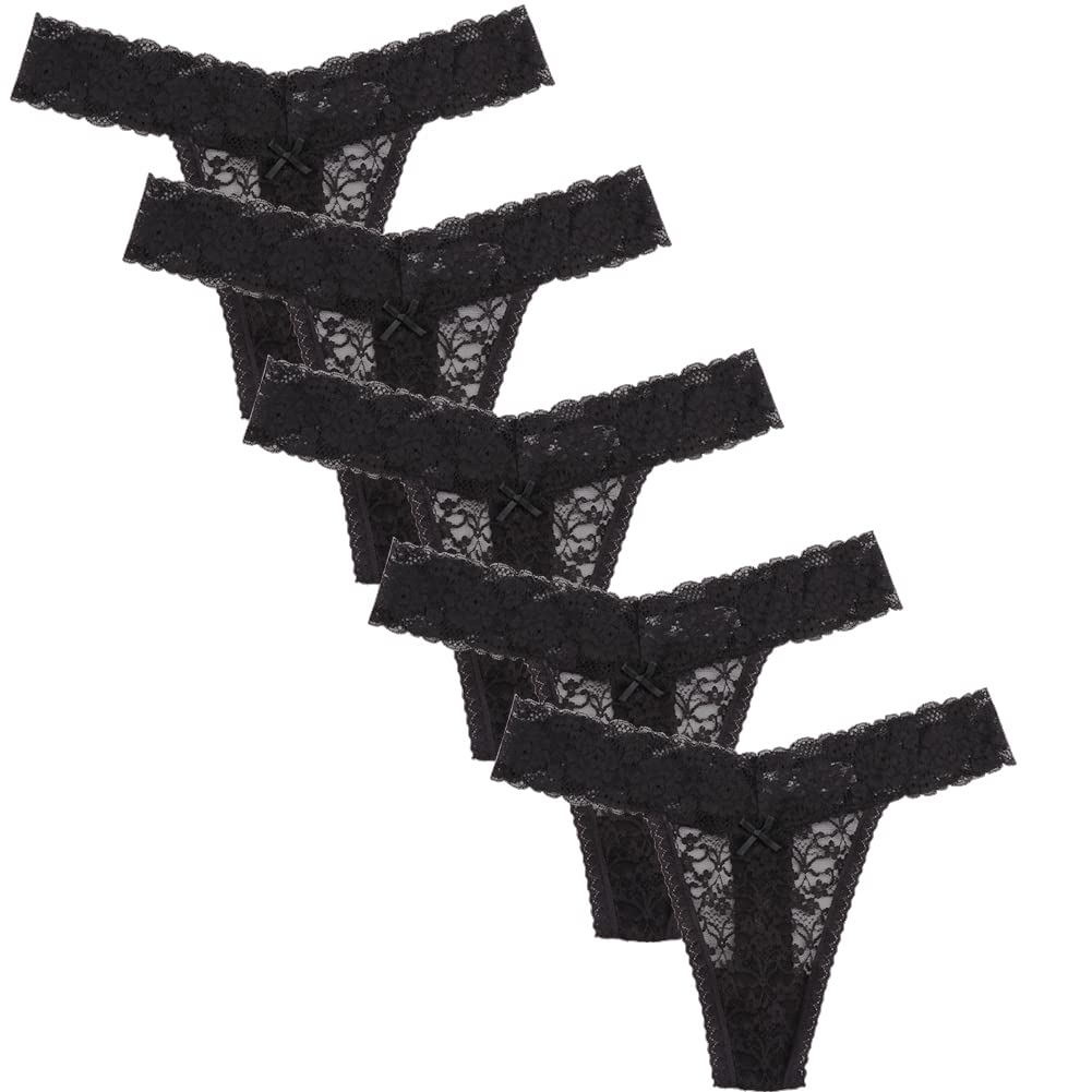 Sexy Lace Thongs for Women - 5 Pack V Cheeky See-Through Panties | Comfortable & Breathable Underwear for Daily Wear, Date Night & Special Occasions