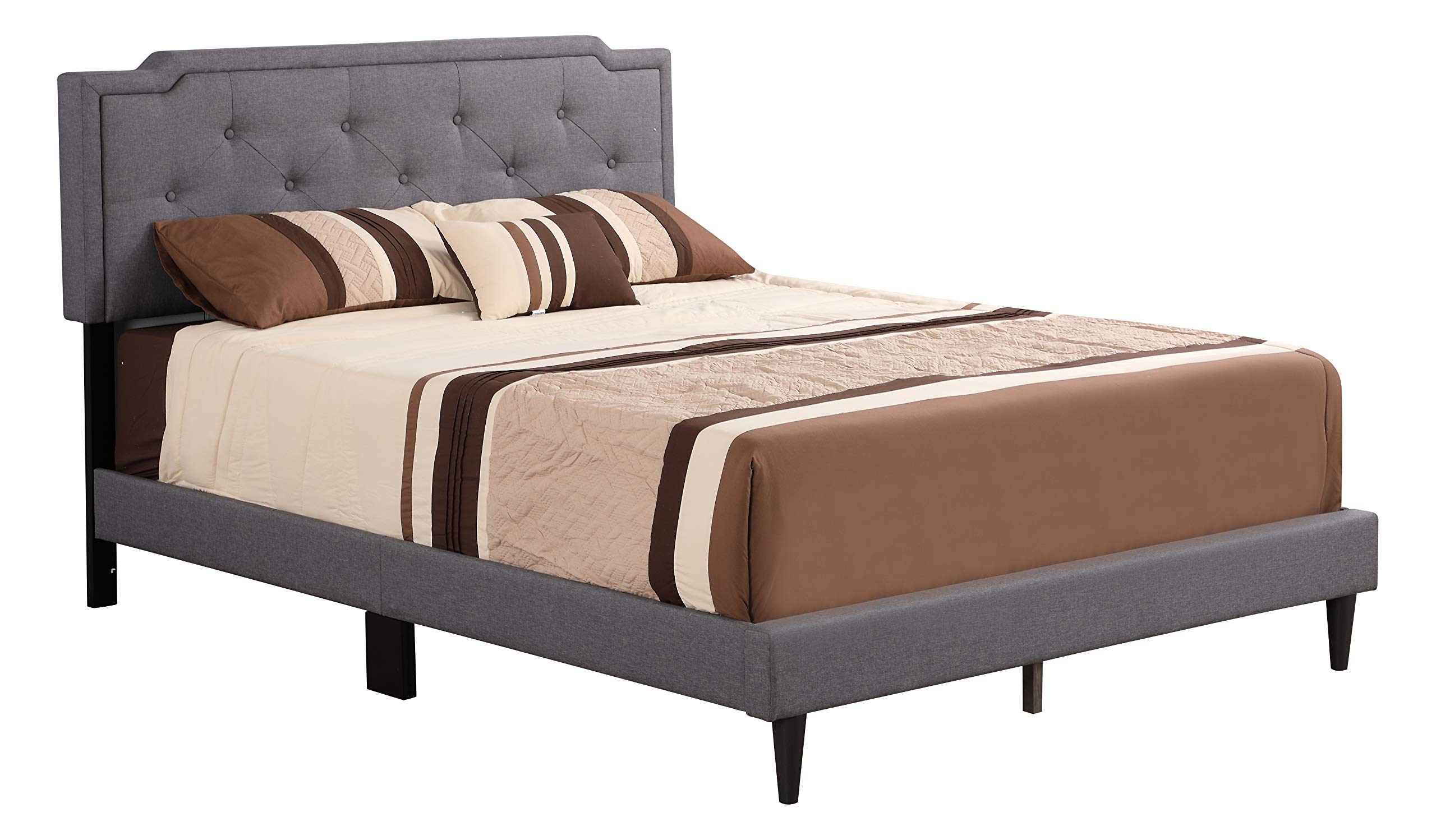 Glory Furniture DEB Queen Size Bed Frame with Headboard - Modern Gray Upholstered Platform Bed for Bedroom, Guest Room, or Dorm