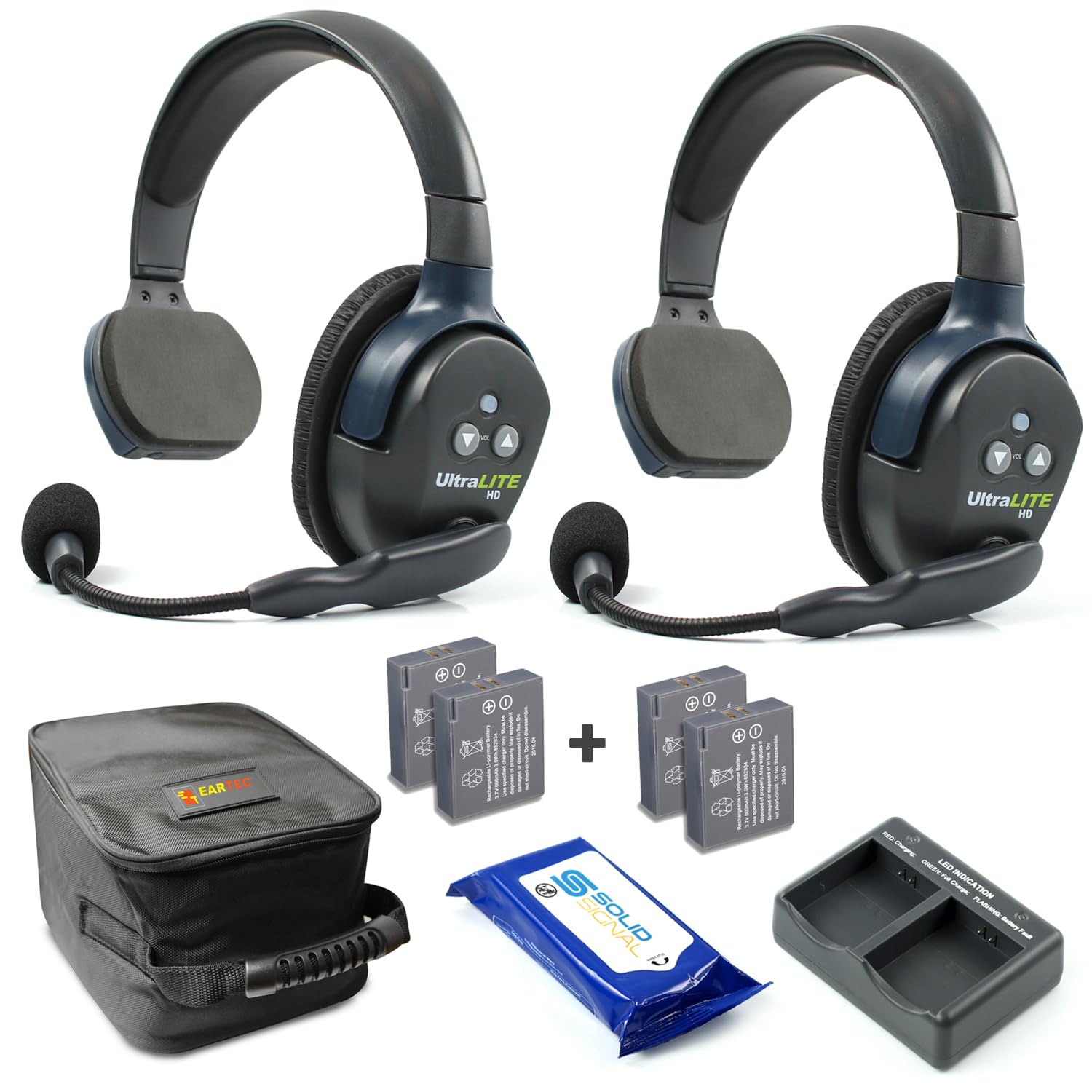 Eartec UL2S Ultralite Full Duplex Wireless Headset - 2-Person Communication System with Single-Ear Headsets, 2 Extra Batteries & Cleaning Wipes - Perfect for Construction, Warehouse & Team Coordination