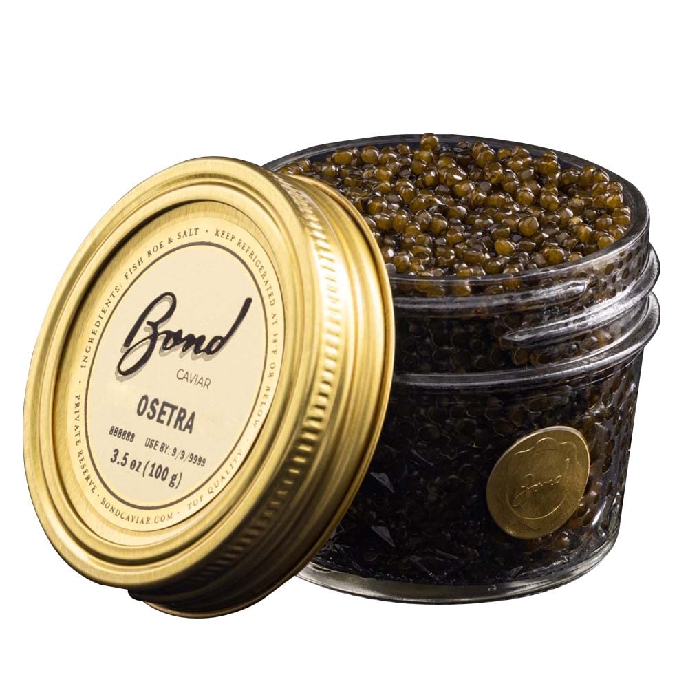 Premium Osetra Caviar - Gourmet Malossol Fish Roe with Sea Salt, Deep Brown Pearls (3.5oz/100g Glass Jar) - Luxury Gift for Special Occasions, Fine Dining & Celebrations - Overnight Shipping Available