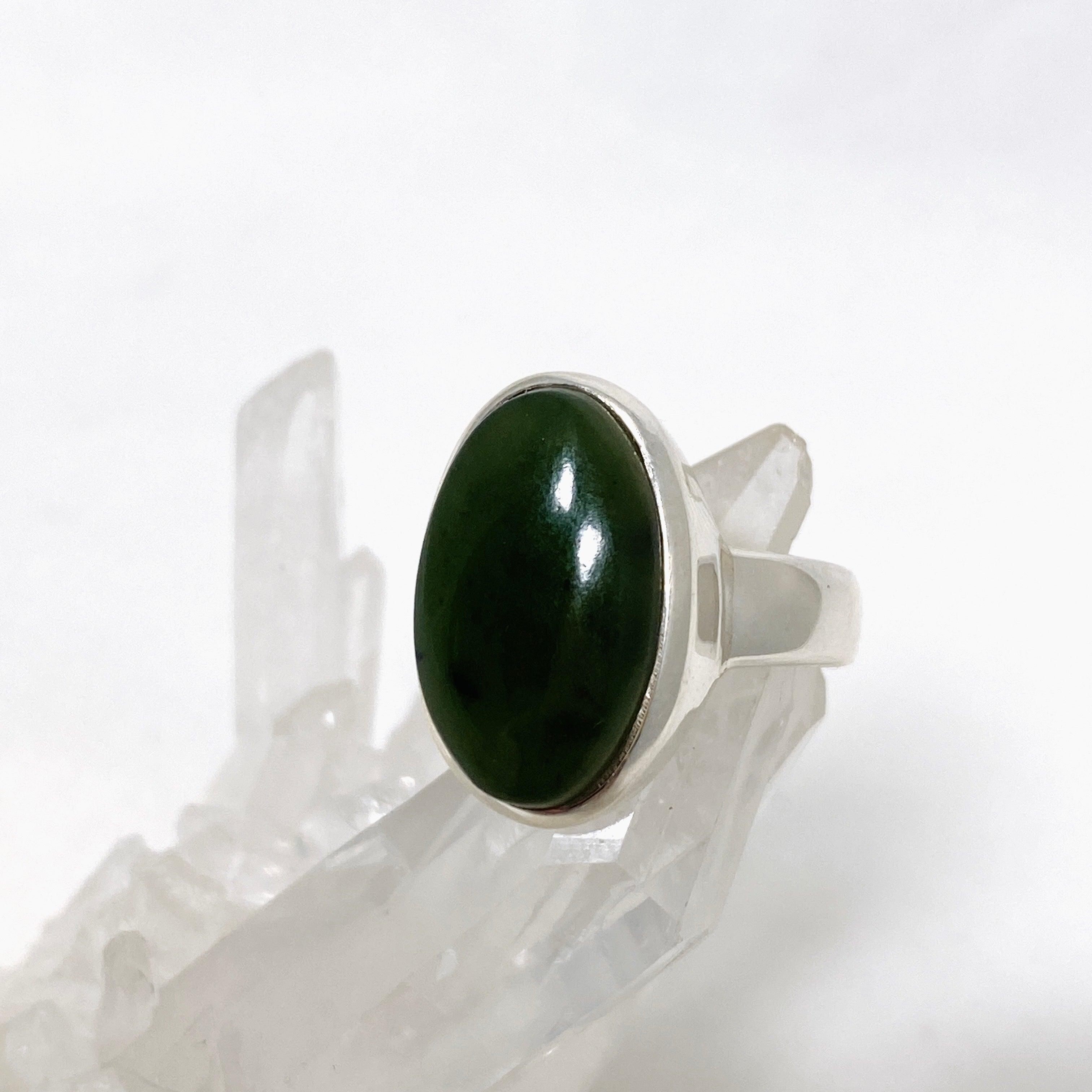 Natural Siberian Jade Nephrite Oval Ring - Size 8 PRGJ410 - Perfect for Meditation, Healing & Spiritual Jewelry Collection