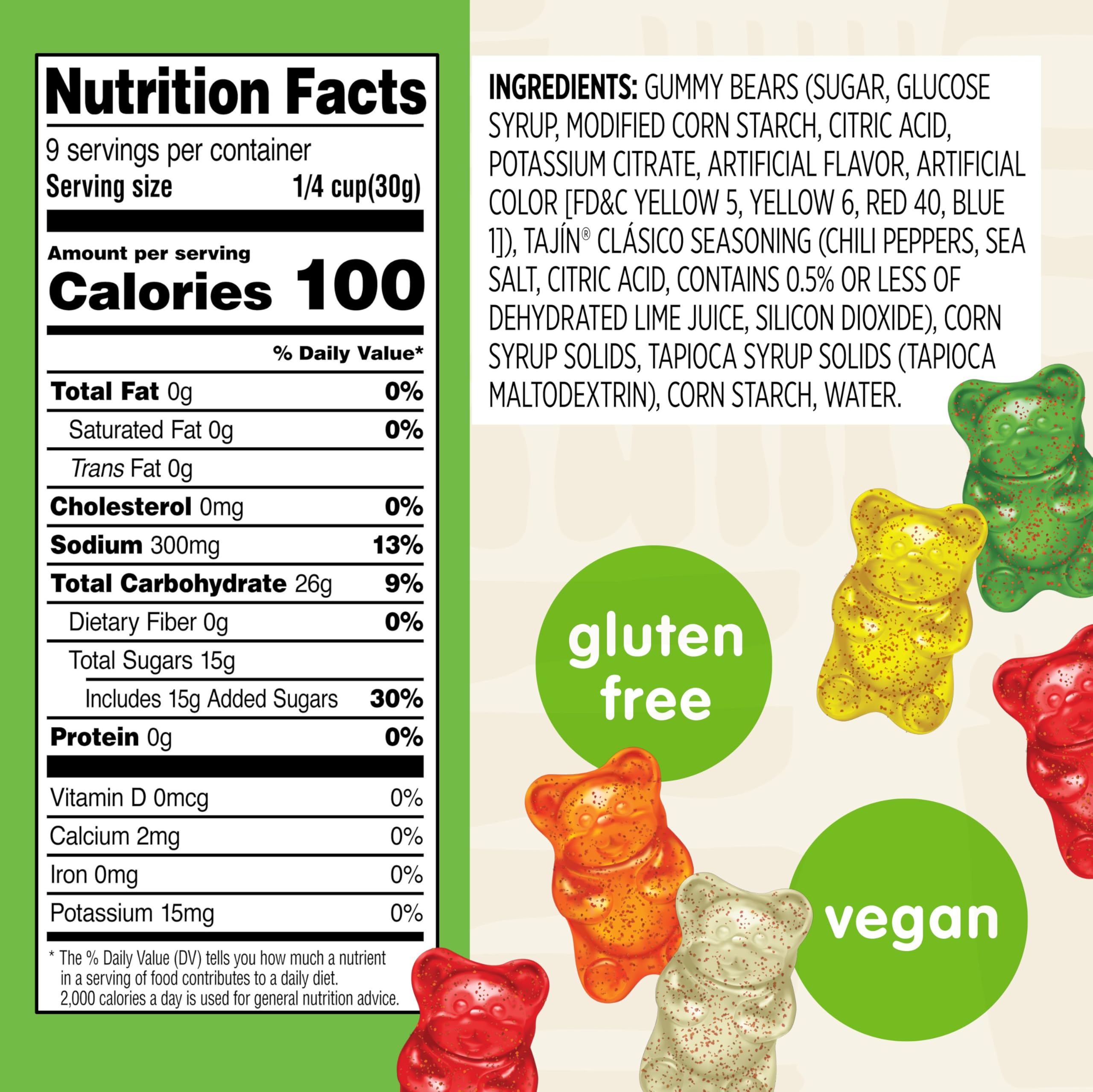 Snak Club Tajin Gummy Bears - Spicy Chili Lime Flavored Assorted Fruit Candy | Gluten-Free, Vegan Gummy Snacks | 9oz Resealable Bag | Perfect for Movie Nights, Road Trips & Office Treats