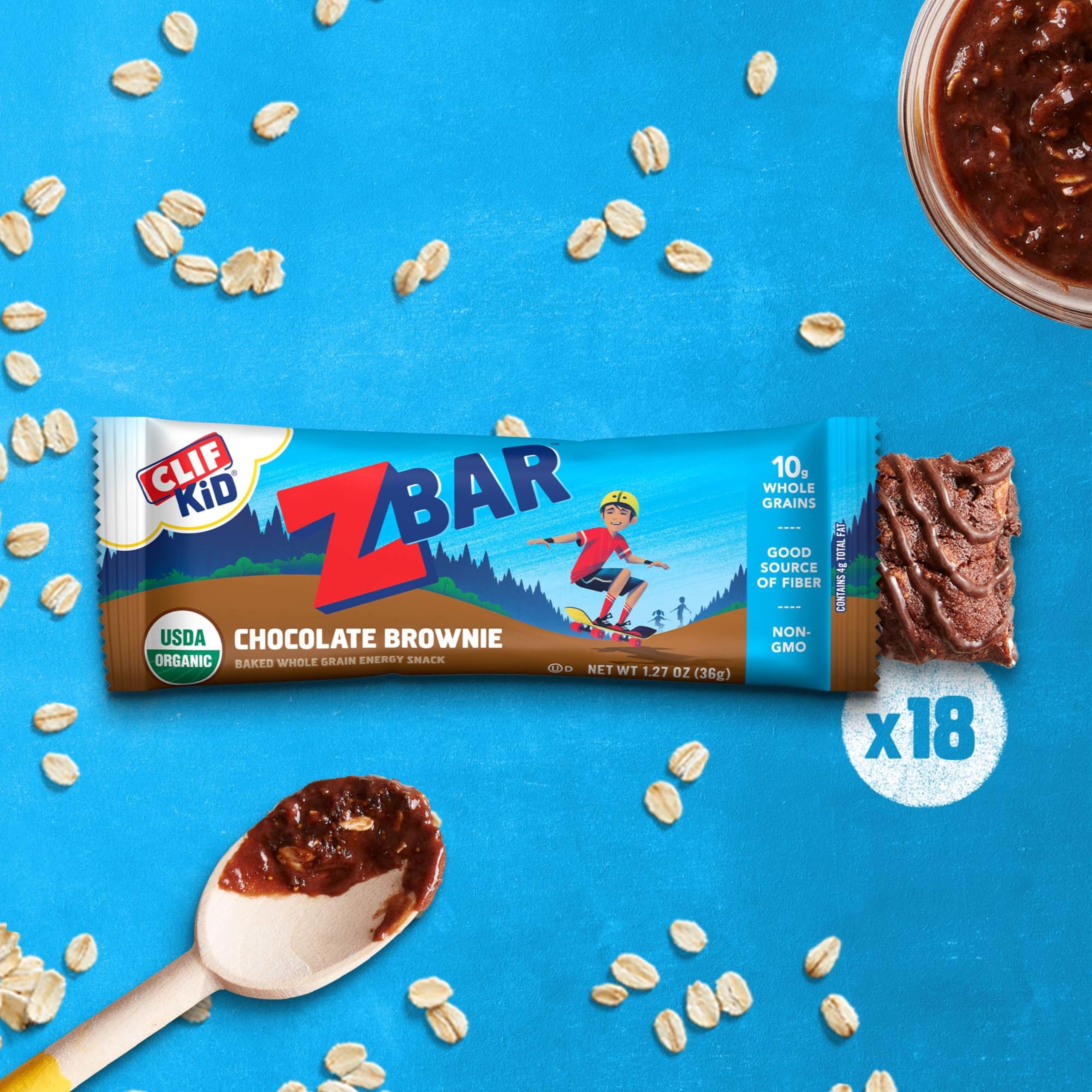 CLIF Kid Zbar Chocolate Brownie - Organic Whole Grain Snack Bars for Kids Lunch & Outdoors