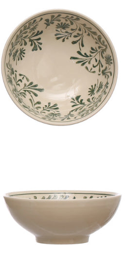 Hand Painted Stoneware Bowl - Premium Ceramic Serving Bowl for Soup, Salad & Desserts - Microwave & Dishwasher Safe - Elegant Home Dining & Gift Idea
