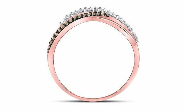 10K Rose Gold Brown Diamond Women's Crossover Band Ring - 1/8 CTTW - Elegant Stackable Ring for Everyday Wear & Special Occasions