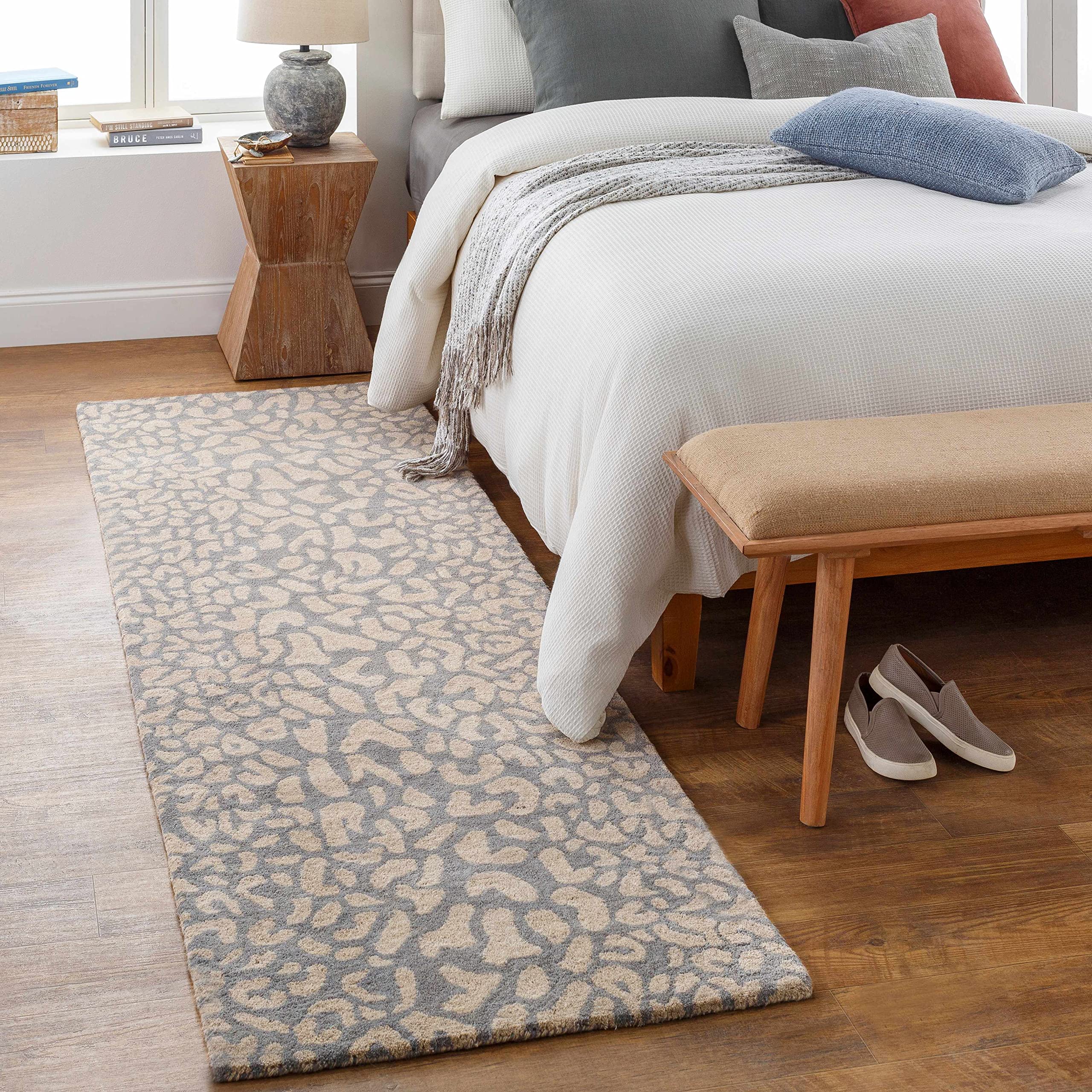Hauteloom Curwensville Wool Area Rug for Living Room & Bedroom - Gray & Blue Hide, Leather & Fur Design - 6' x 9' - Soft & Durable Floor Decor for Cozy Home, Office or Nursery