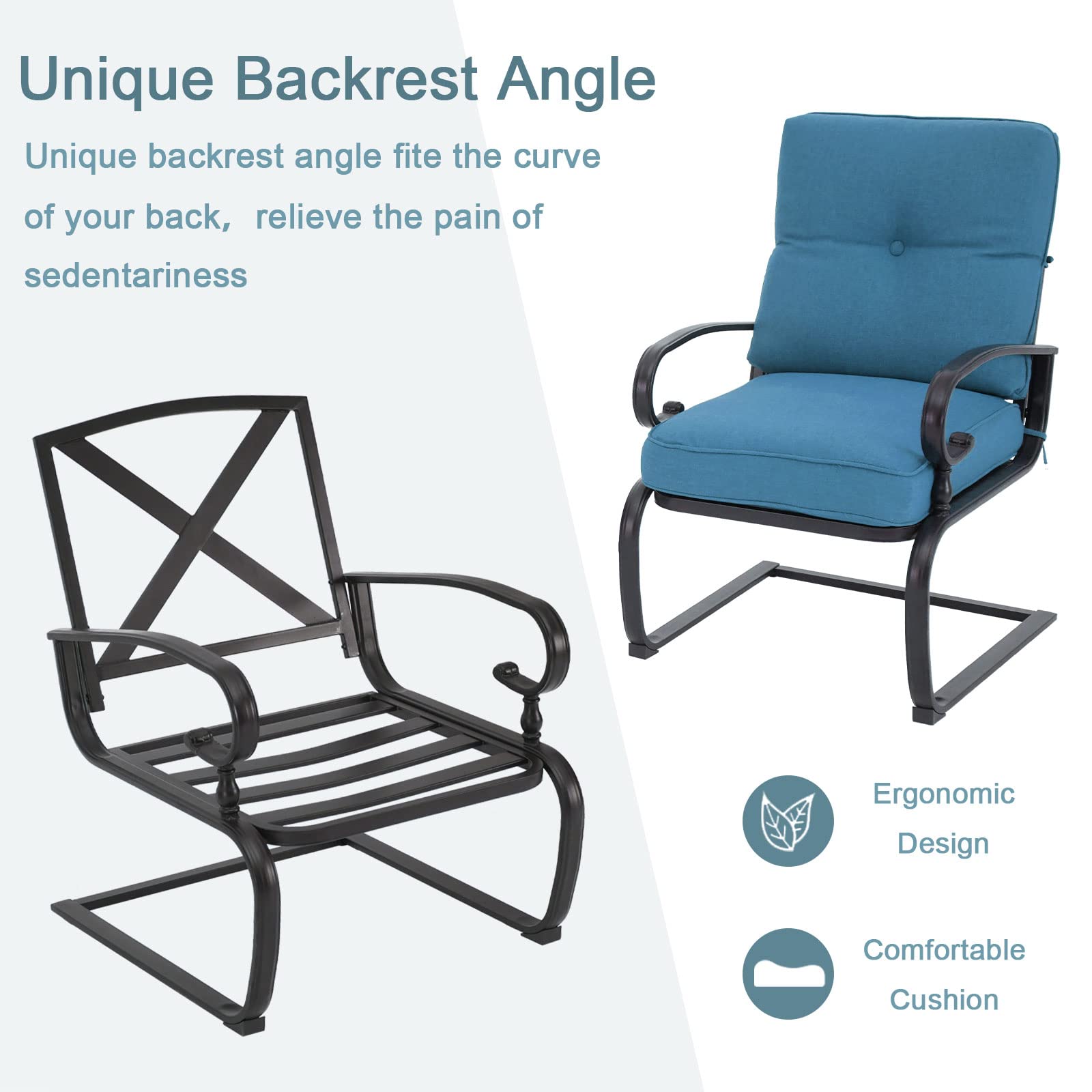 4-Piece Metal Outdoor Patio Furniture Set with Glider & Coffee Table - Wrought Iron Sectional Sofa with Removable Cushions (Blue) - Perfect for Garden, Backyard, Poolside & Outdoor Relaxation