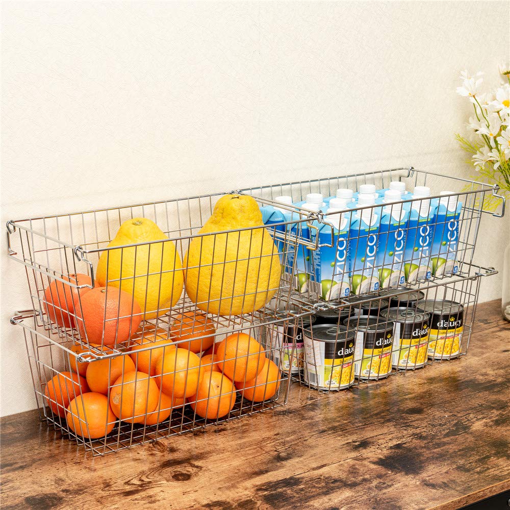 SANNO Stackable Chest Freezer Baskets Organizer - Set of 3 Heavy Duty Wire Storage Bins for Freezer, Pantry & Kitchen Organization - Durable Metal Food Storage Baskets for Fruits, Vegetables & Frozen Foods