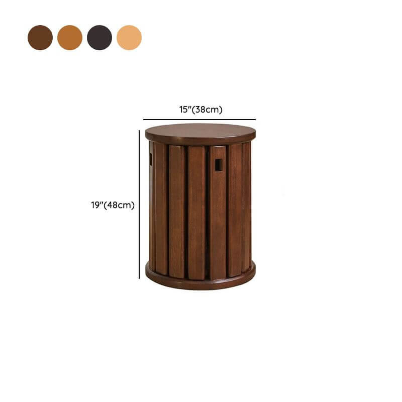 Minimalist Solid Color Utility Stool with Midnight Black/Auburn/Natural Finish - Stackable Drum Base & Natural Wood Seat - Perfect as Side Table, Bedside Stool or Living Room Accent