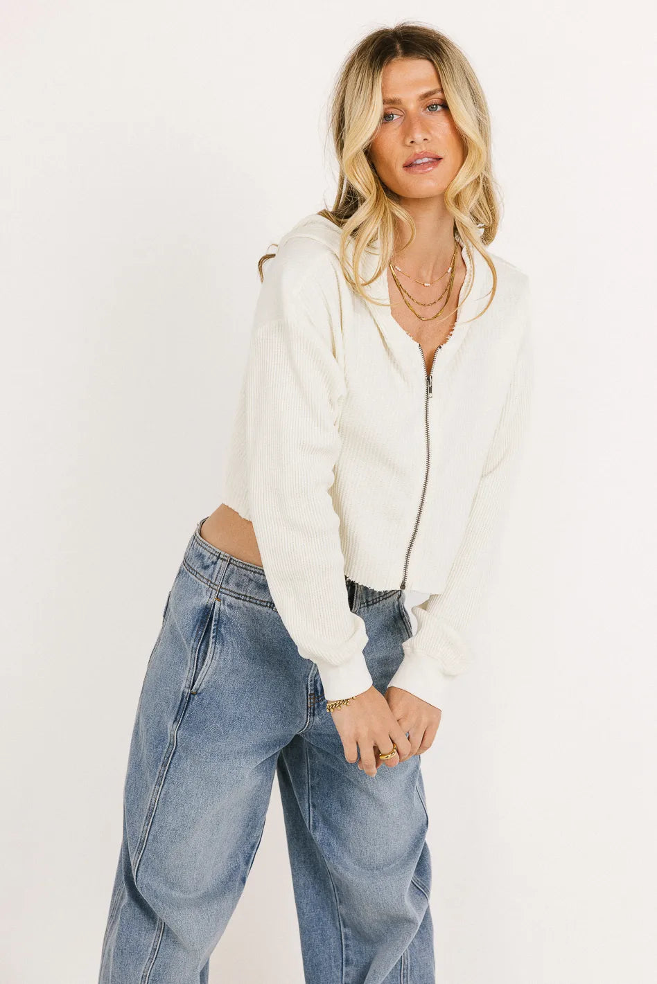 Anna Women's Cream Zip Up Hoodie - Cozy Casual Wear for Fall & Winter | Final Sale