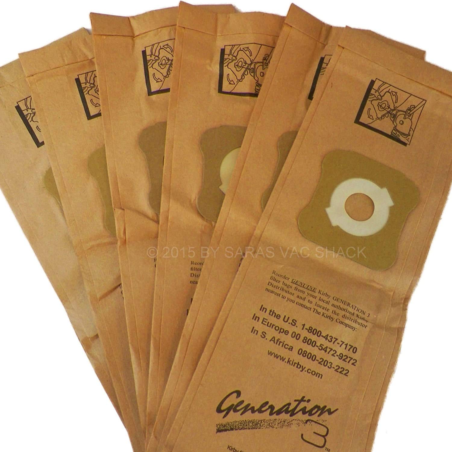 Kirby 6 Vacuum Cleaner Bags for G3 G4 G5 G6 G7 Sentria Ultimate Diamond Models - 6 Count Brown HEPA Bags (Includes 3 Free Belts 301291) - Perfect for Home Cleaning & Pet Hair Removal