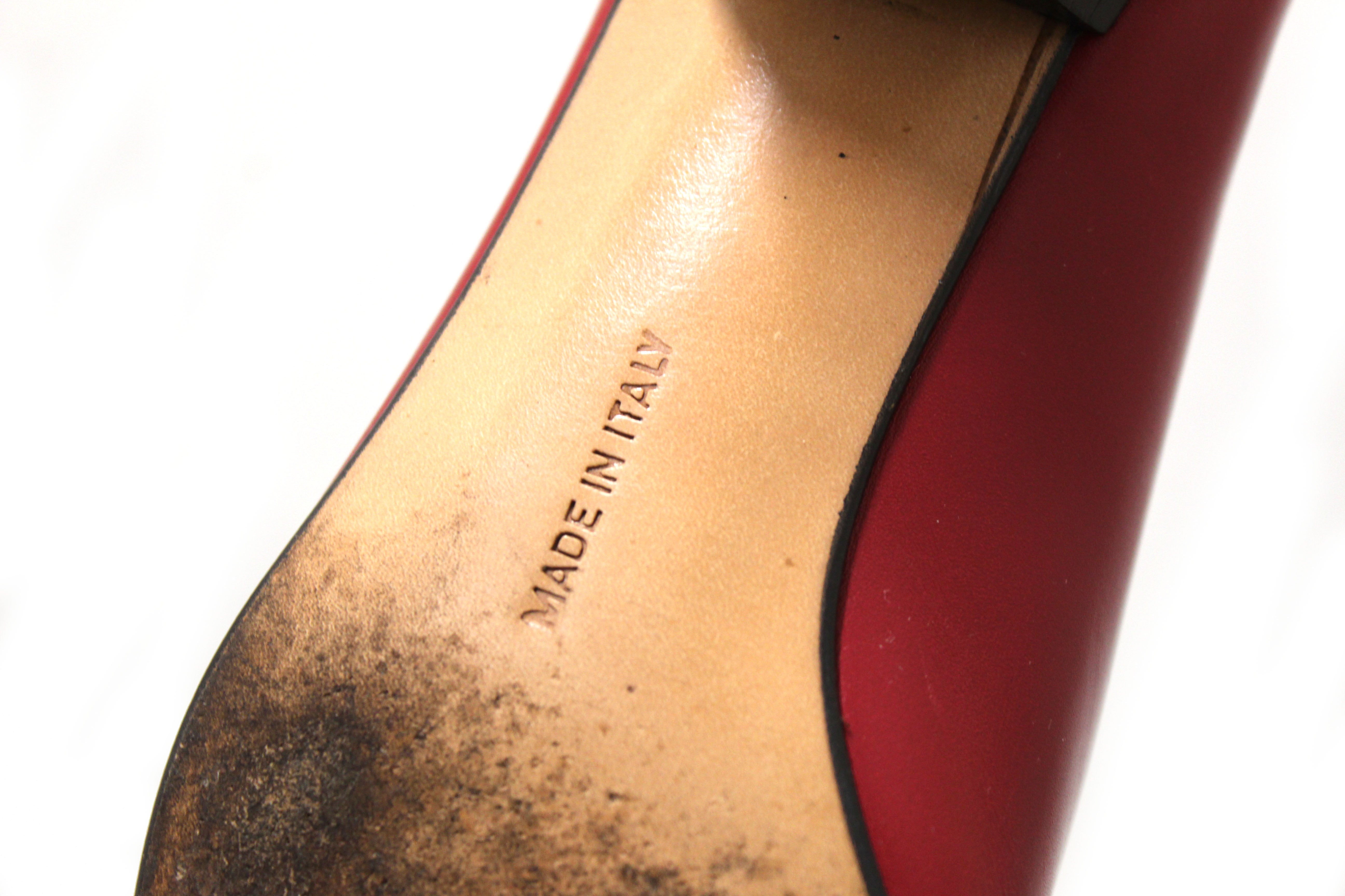Authentic Salvatore Ferragamo Women's Red Leather Kitten Heel Pumps with Bow - Size 6B (US) - Perfect for Office, Cocktail Parties & Special Occasions
