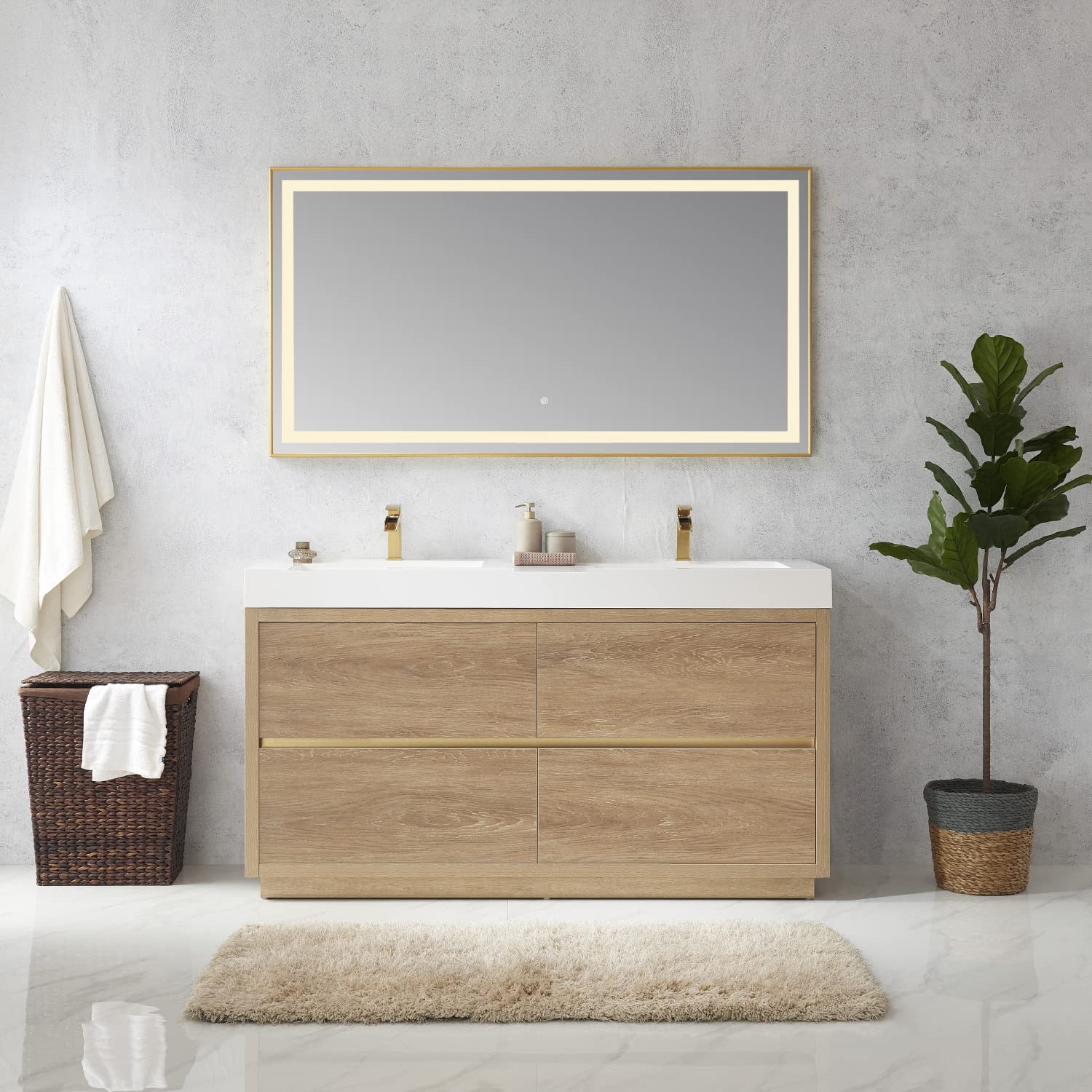 VINNOVA Huesca 36 Inch Bathroom Vanity with Sink - Solid North American Oak Wood - Modern Farmhouse Style for Bathroom Remodel & Home Decor