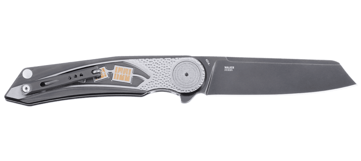 CRKT 4014 Fortuitous Michael Walker Limited Edition Liner Lock Folding Knife - Black Reverse Tanto MagnaCut Blade, Milled Black Titanium Handles & Damasteel Pivot - EDC, Outdoor, Camping, Survival Gear