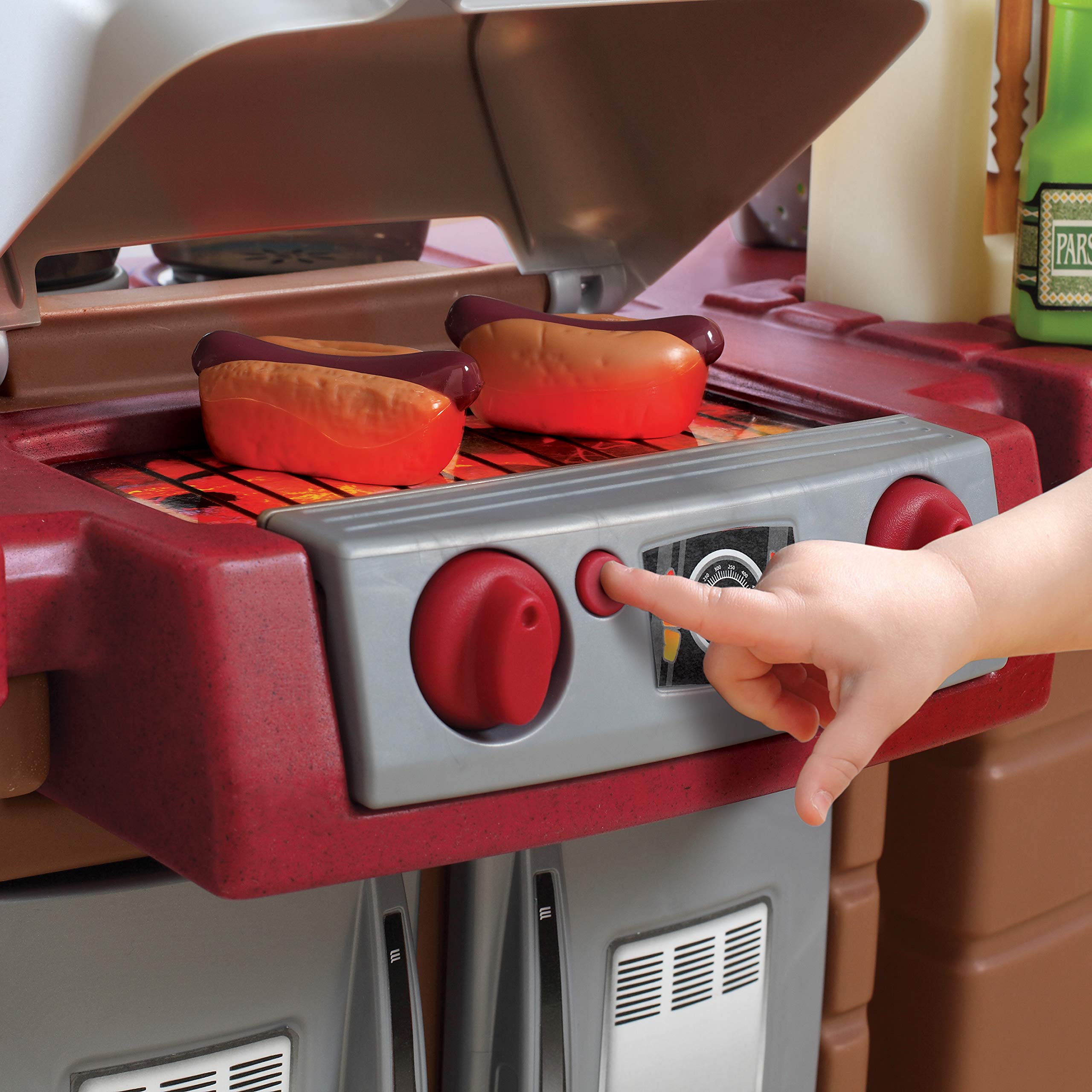 Step2 Grand Walk-In Kitchen & Grill Kids Playset - Indoor/Outdoor Pretend Play Kitchen with Lights & Sounds - 103-Piece Durable Plastic Toy Accessories for Toddlers Ages 2+ (Brown/Tan) - Perfect for Backyard, Playroom & Preschool Imaginative Play