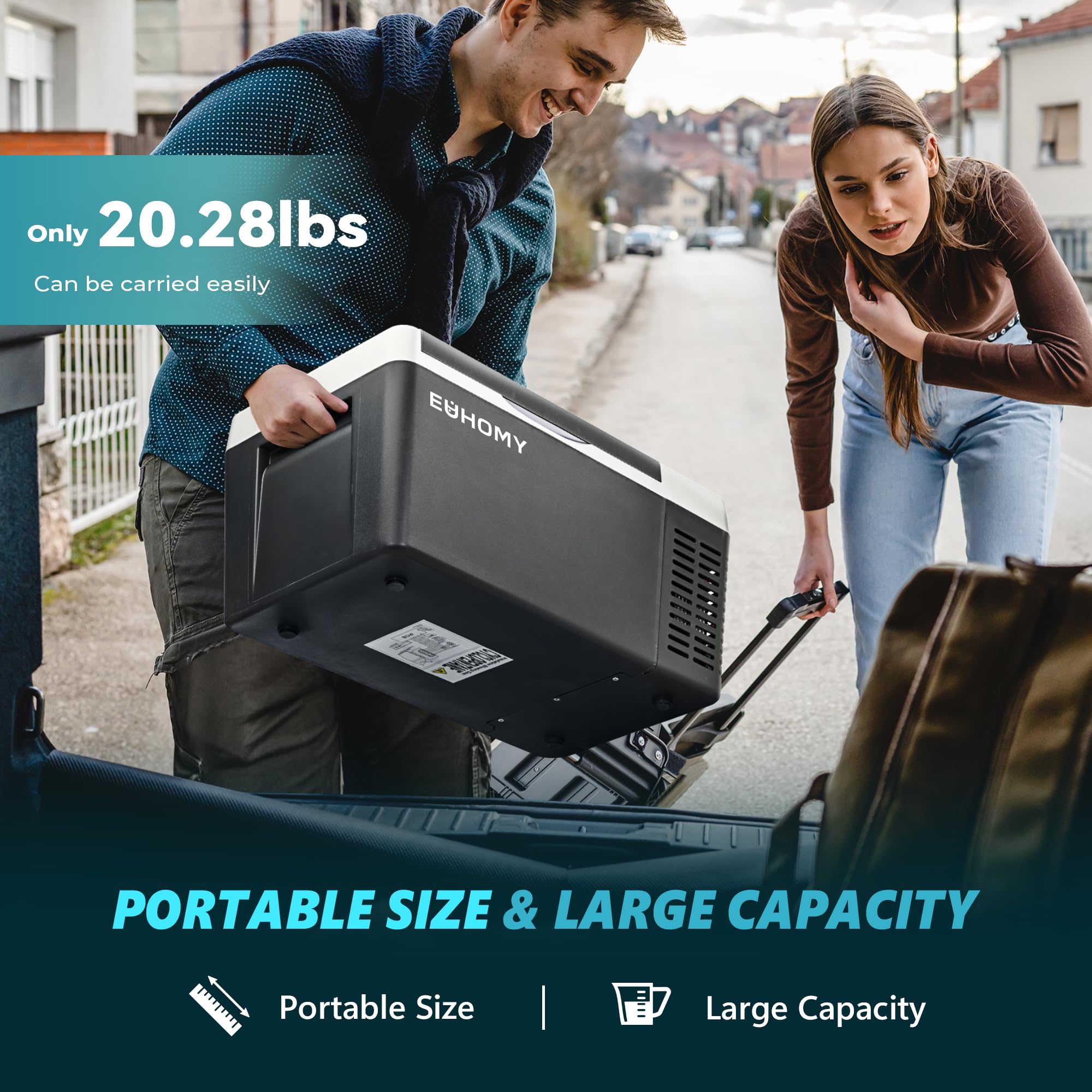 EUHOMY 12 Volt Refrigerator 19QT (18L) Portable Compressor Cooler with APP Control -4℉~68℉, 12V/24V DC & 110-240V AC Car Fridge for Camping, Travel, RV, Boat, Truck, Picnic & Outdoor Adventures