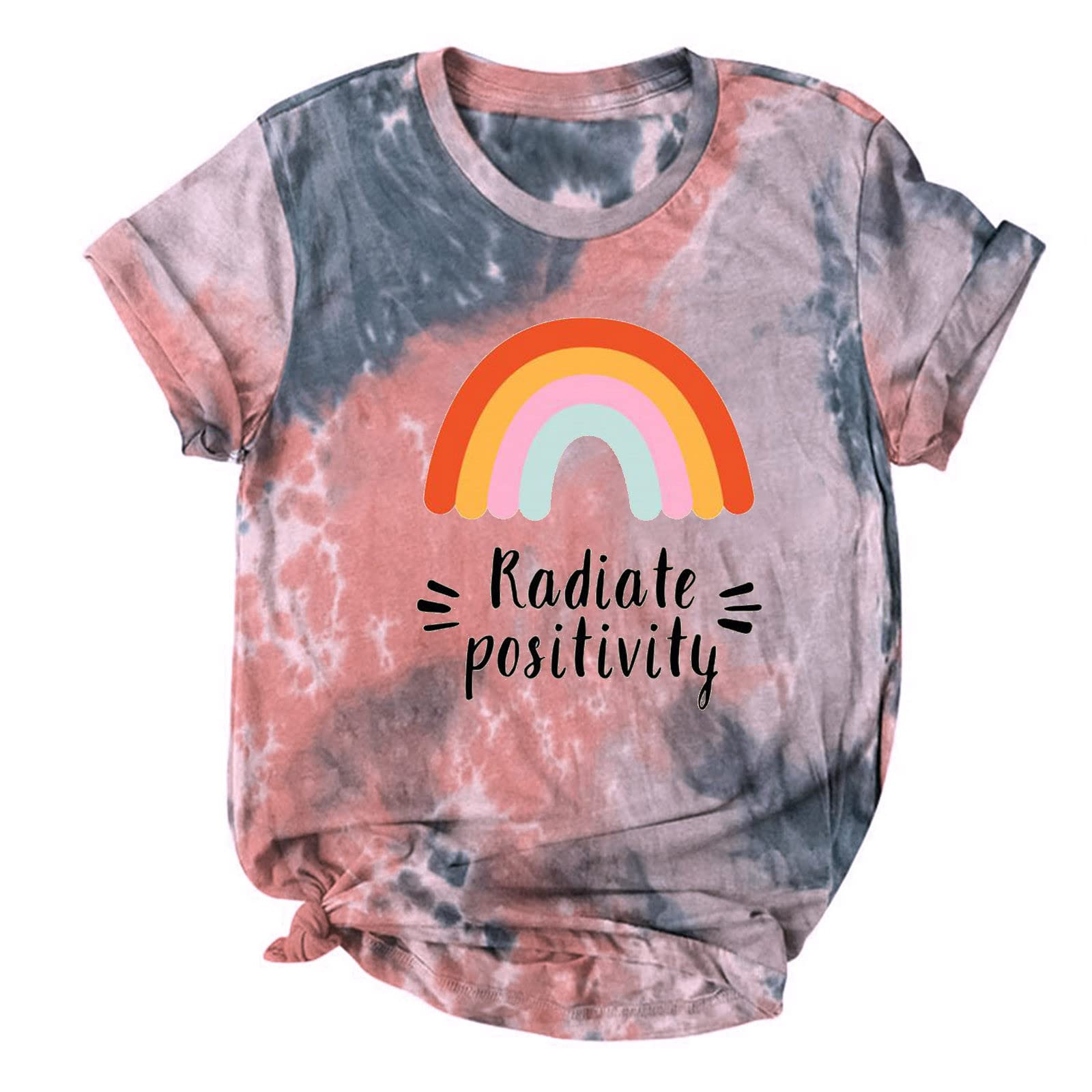 Vintage Tie Dye Rainbow Graphic Tee for Women - Summer Casual Tunic Blouse - Boho Chic Hippie Style Top for Beach, Music Festivals & Everyday Wear