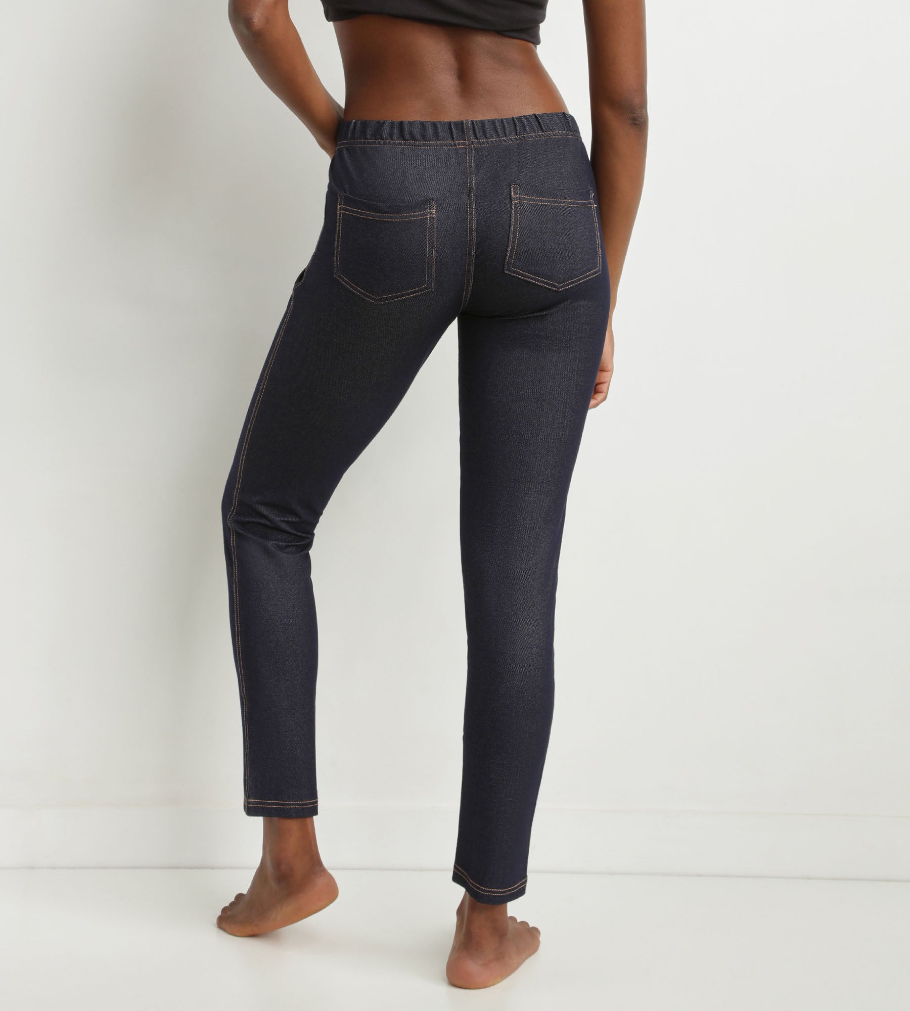 Women's High Waist Jean Effect Leggings - Navy Blue with Pockets - Stretchy & Comfortable for Yoga, Running, Workout & Everyday Wear