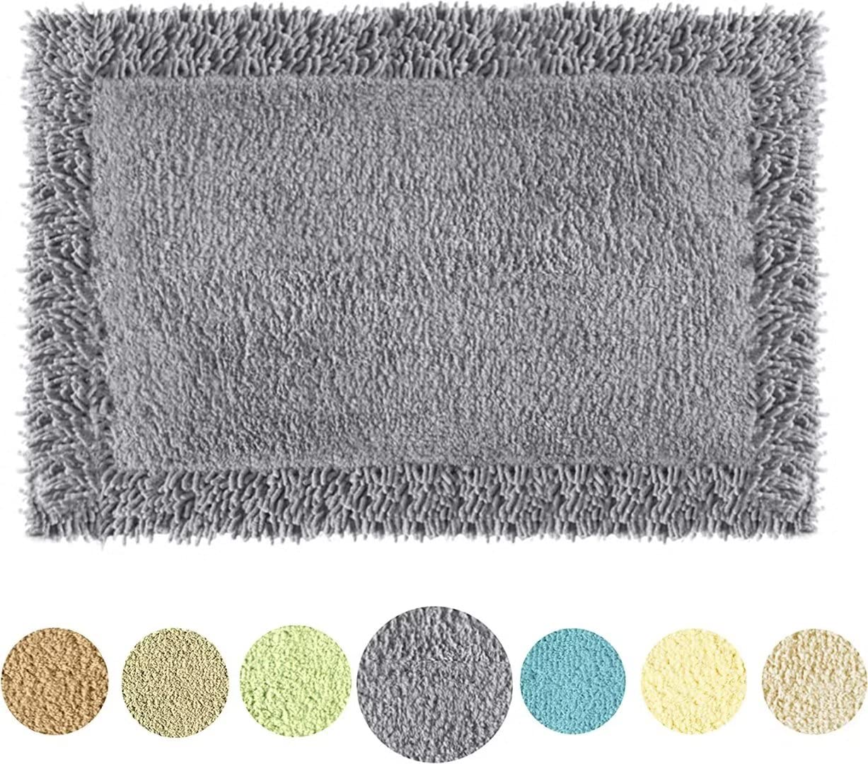 TOMORO Cotton Chenille Bathroom Rug - Super Absorbent Soft Bath Mat Towel, Non-Slip Luxury Hotel Style Bath Mat for Bathroom, 20x32 Inch Grey - Perfect for Spa, Master Bath & Guest Room Decor