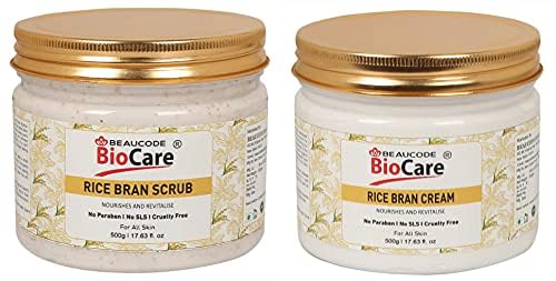 Beaucode BioCare Rice Bran Facial Scrub & Cream Kit - 500g (Pack of 2) for Women & Men | All Skin Types | Paraben-Free, SLS-Free, Sulfate-Free & Cruelty-Free | Deep Cleansing & Exfoliating for Glowing Skin | Perfect for Daily Skincare Routine & Spa Treatments