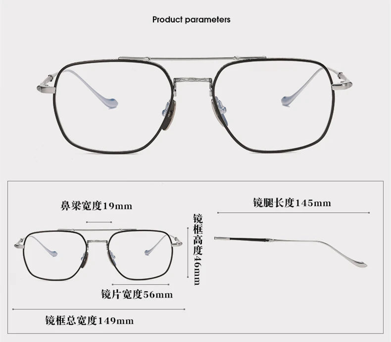 Stylish Unisex Black Titanium Eyeglasses - Full Rim Big Square Double Bridge Design B3123 | Perfect for Work, Reading & Fashion Accessories