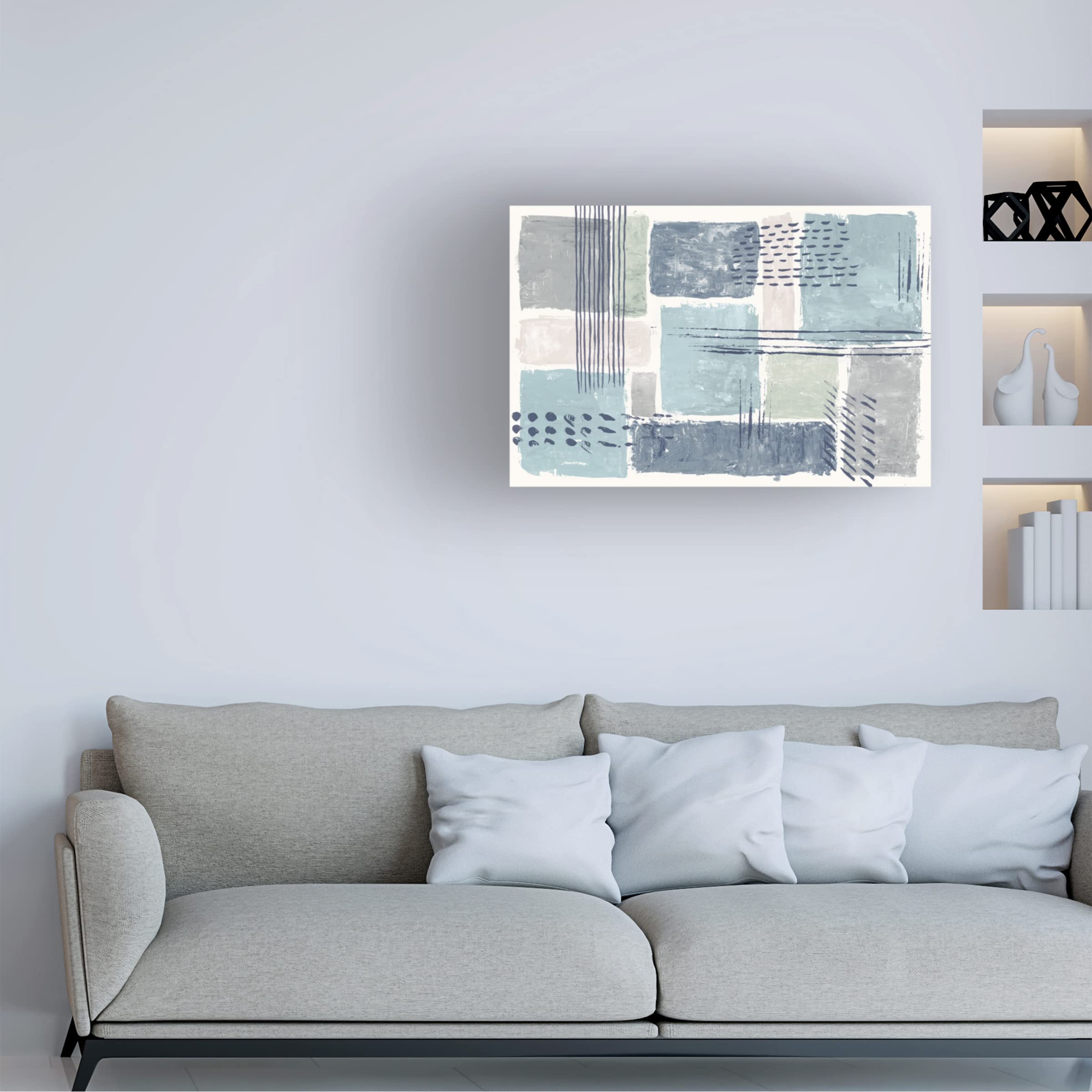Sarah Adams 'Between The Lines I Cool' Modern Canvas Wall Art - Abstract Painting for Living Room, Bedroom & Office Decor