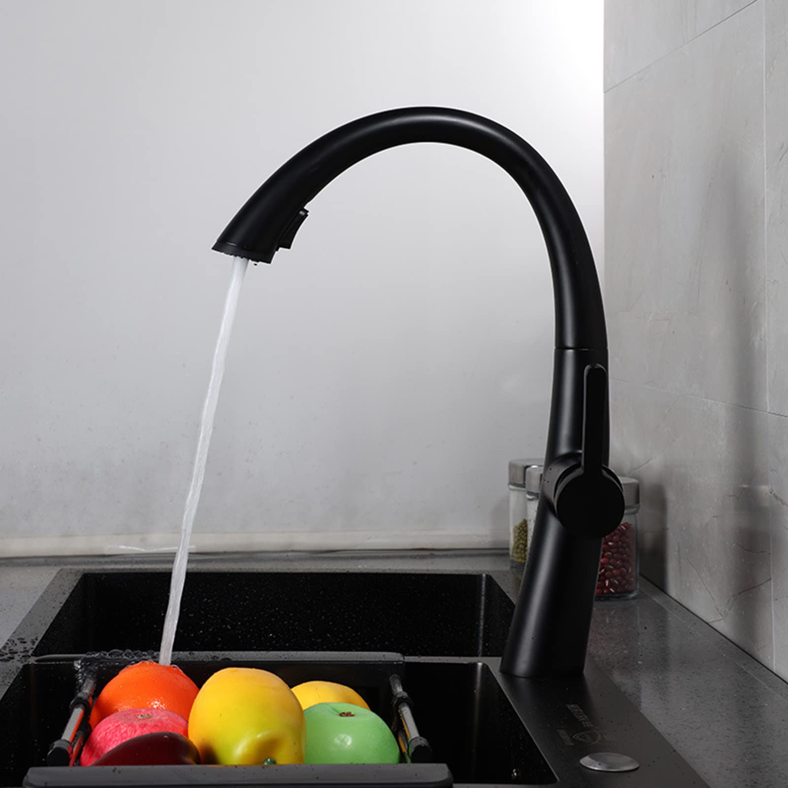 Black Pull Down Sprayer Kitchen Faucet - Modern Commercial Brass Sink Tap with Hot/Cold Water & Standard Fittings - Perfect for Restaurant, Home Kitchen & Bar Sink Installation
