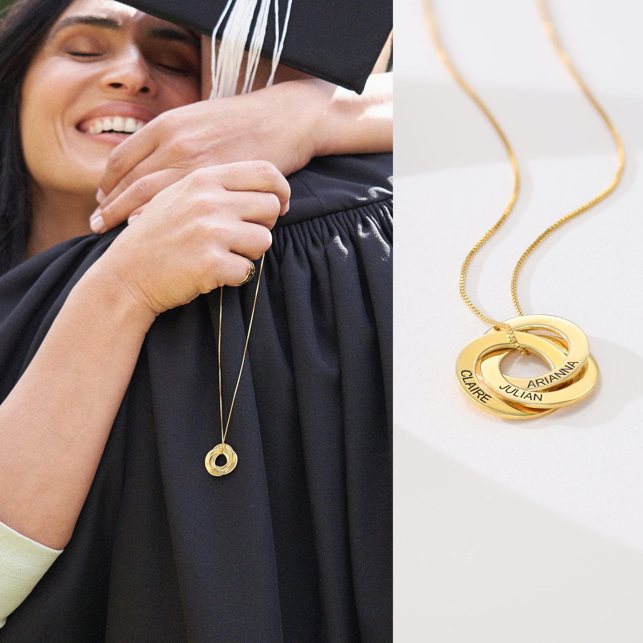Personalized 3 Russian Ring Name Necklace for Women - Custom Engraved Jewelry Gift for Mom, Mother, Wife - 3 Interlocking Rings with Any Name - Perfect for Birthdays, Anniversaries & Special Occasions