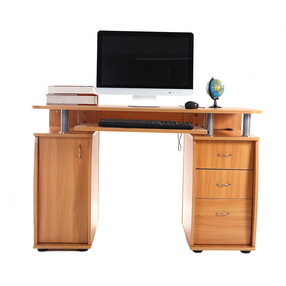 Ergonomic Computer Desk with Storage Drawers, Keyboard Tray & Cabinet Door - Sturdy Wooden Study Desk for Home Office, Gaming & Remote Work - Perfect for Small Spaces & Student Dorm Rooms