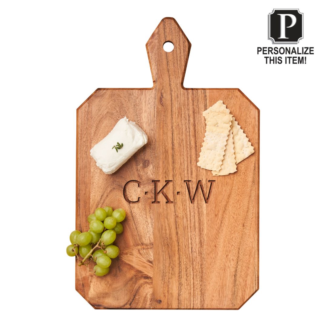 Personalized Acacia Heirloom Cutting Board with Handle - 16x10 Inch Rectangle Wooden Serving Tray for Charcuterie, Cheese & Entertaining - Wedding Gift, Housewarming Present & Kitchen Essential