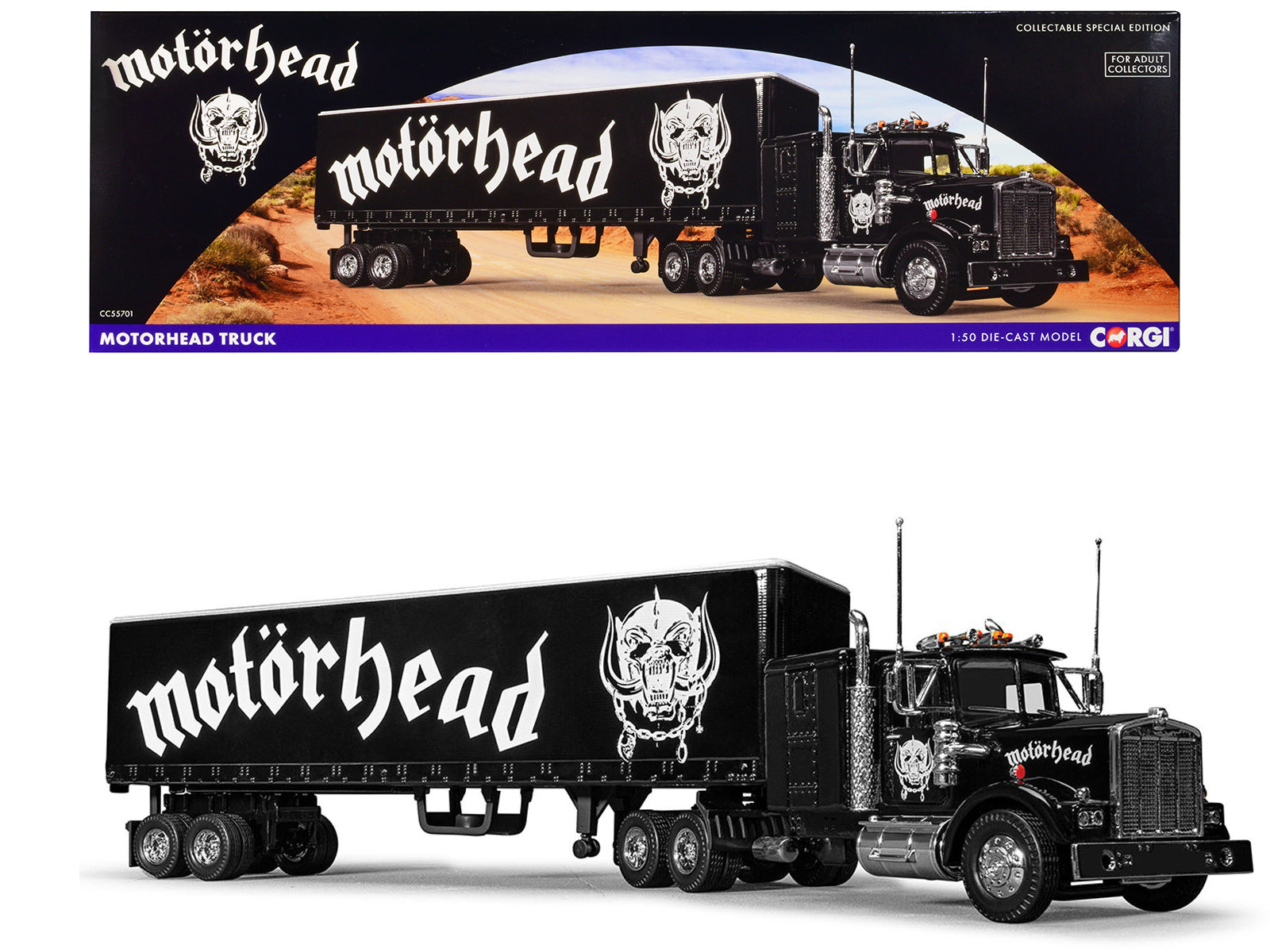 1/50 Scale Diecast Motorhead Transport Truck Black - Highly Detailed Collectible Model by Corgi - Perfect for Display, Gifts, and Truck Enthusiasts