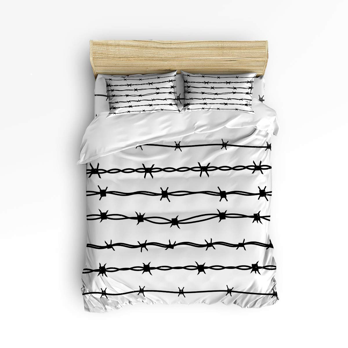 Bilagawa Twin Size 4-Piece Comforter Set - Black and White Barbed Wire Duvet Cover, Flat Sheet & Pillowcases | Modern Minimalist Bedding | Perfect for Christmas Decor, Teen Bedrooms & Dorm Room Essentials
