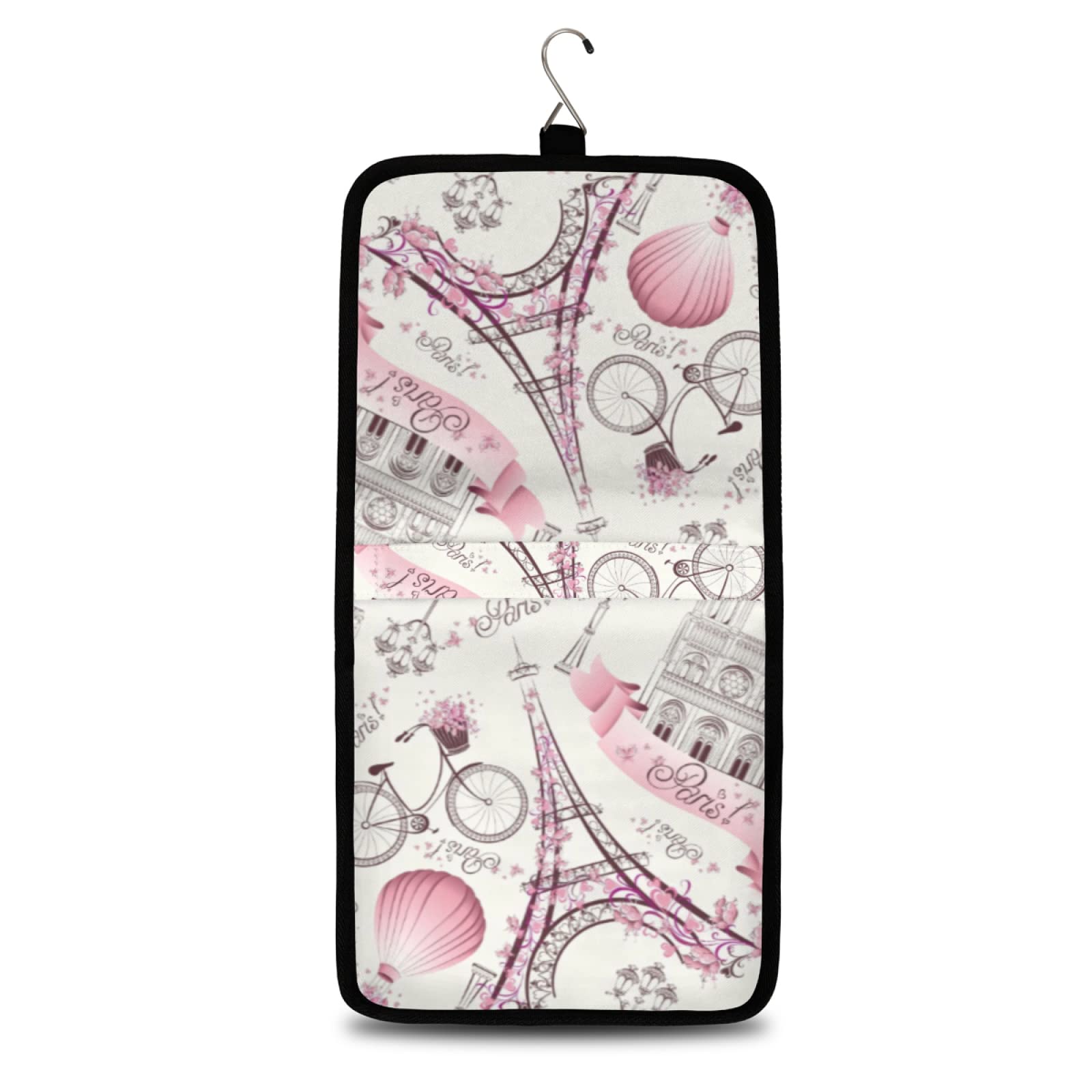Paris Eiffel Tower Hanging Toiletry Bag for Women & Men - Floral Flower Cosmetic Makeup Organizer - Perfect for Travel, Gym, Camping & Weekend Getaways