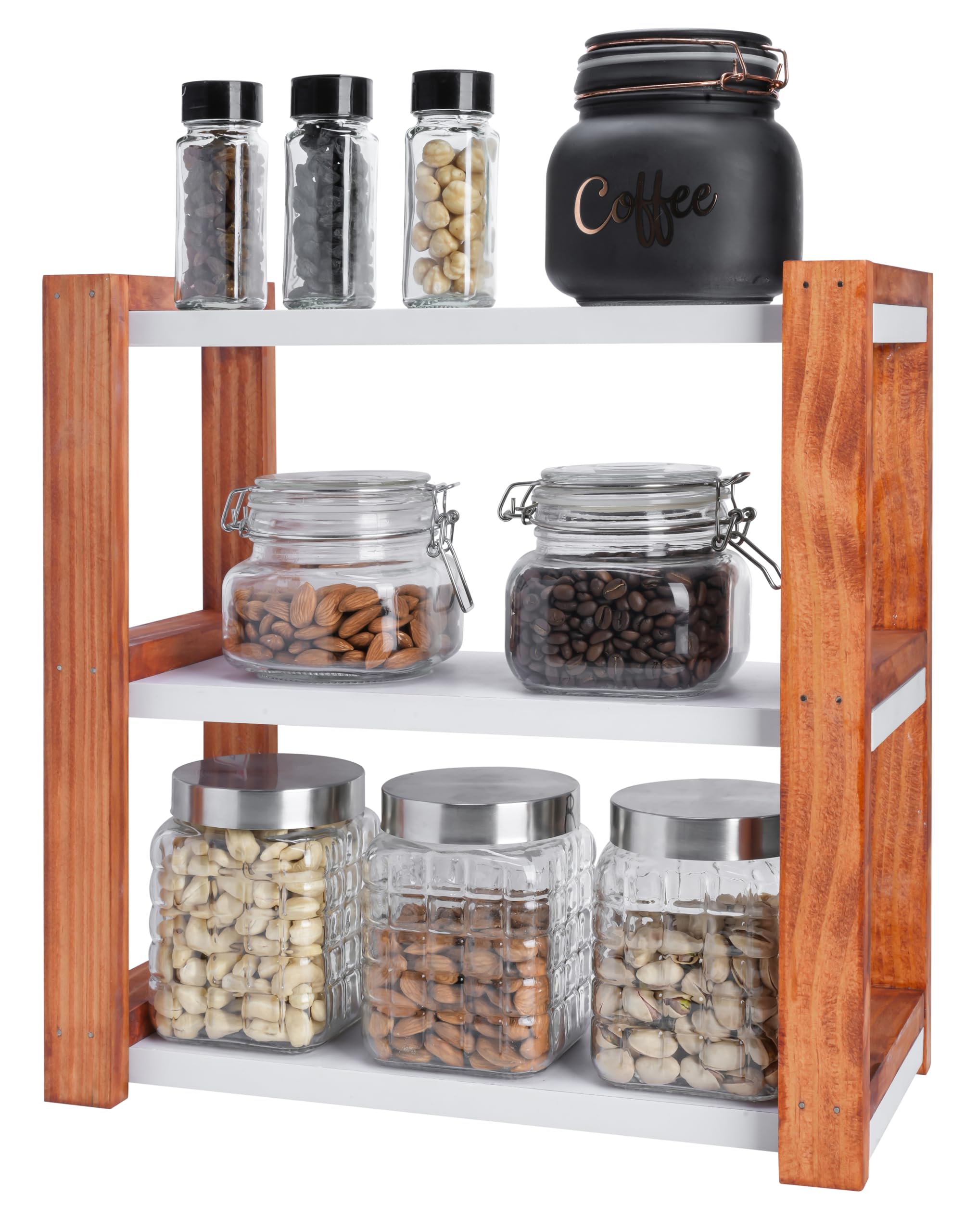 ABTRIX 3-Tier Wooden Spice Rack Organizer - Countertop & Desktop Storage for Kitchen, Pantry, Office - Perfect for Organizing Spices, Seasonings, Herbs & Small Items (Medium Size) - Ideal for Home, Kitchen Counter, Pantry Organization & Office Desk Accessories