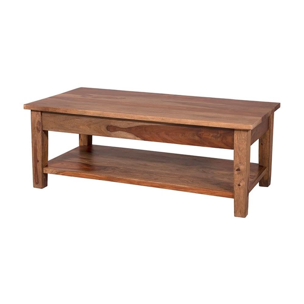Solid Sheesham Wood Coffee Table - Handcrafted Taos Design in Rich Brown | Rustic Living Room Centerpiece for Cozy Home Decor