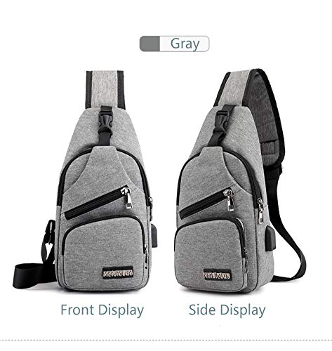 Men's Oxford Shoulder Backpack - Crossbody Sling Bag with USB Charging Port for Urban Travel, Outdoor & Daily Use - Lightweight Casual Chest Bag (Gray) - Perfect for Commuting, Hiking & Weekend Getaways
