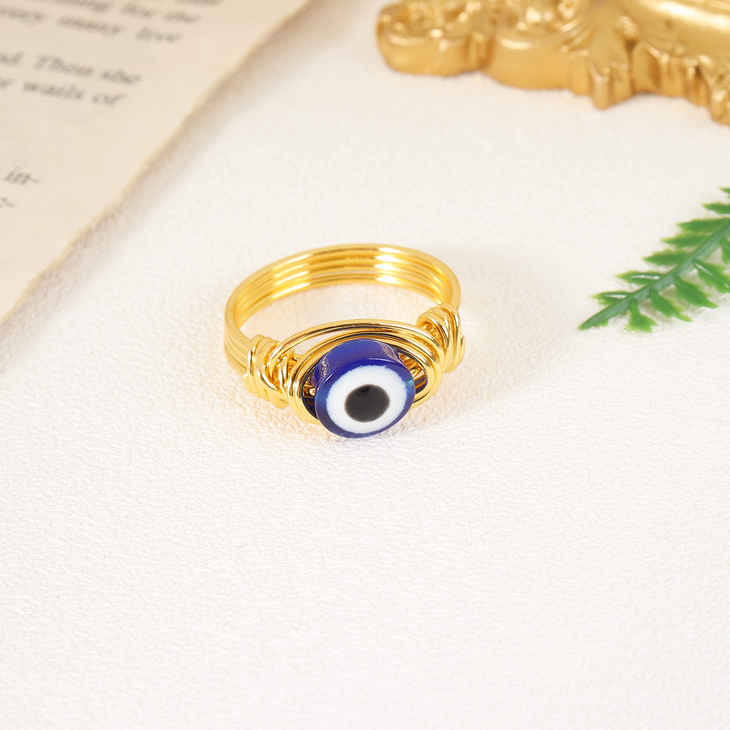 HUASAI Evil Eye Ring for Women - Gold Plated Blue Eye Protection Charm Jewelry, Mal De Ojo Ring for Good Luck & Positive Energy | Gift for Girlfriend, Birthday, Spiritual Healing Accessory
